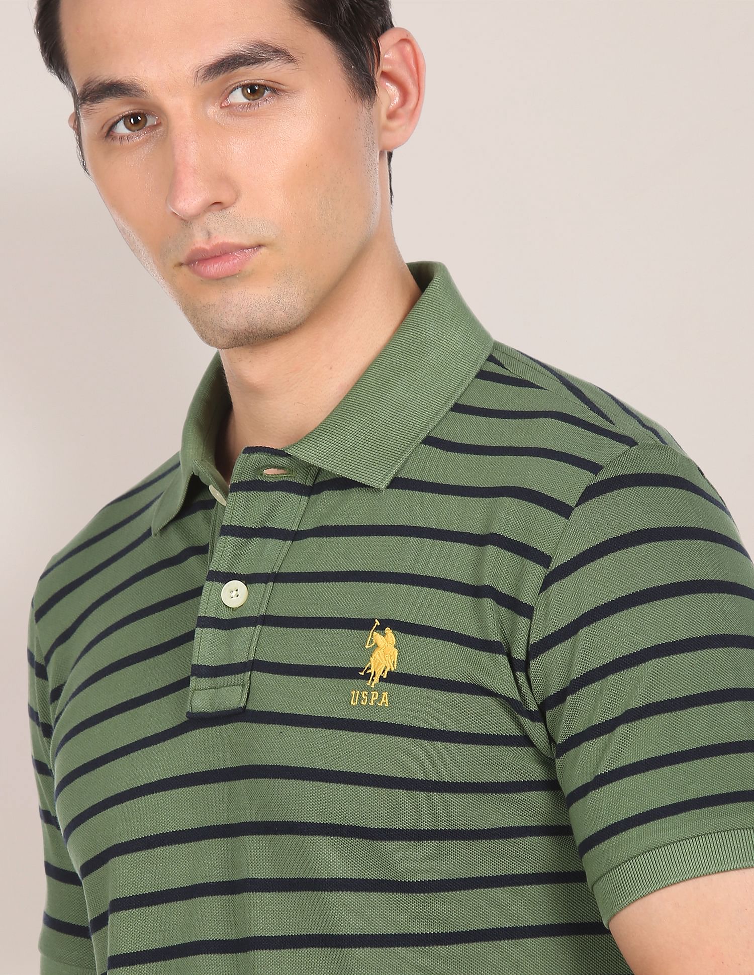 Cotton Striped Polo Shirt Green - U.S. Polo Assn. India | Large
