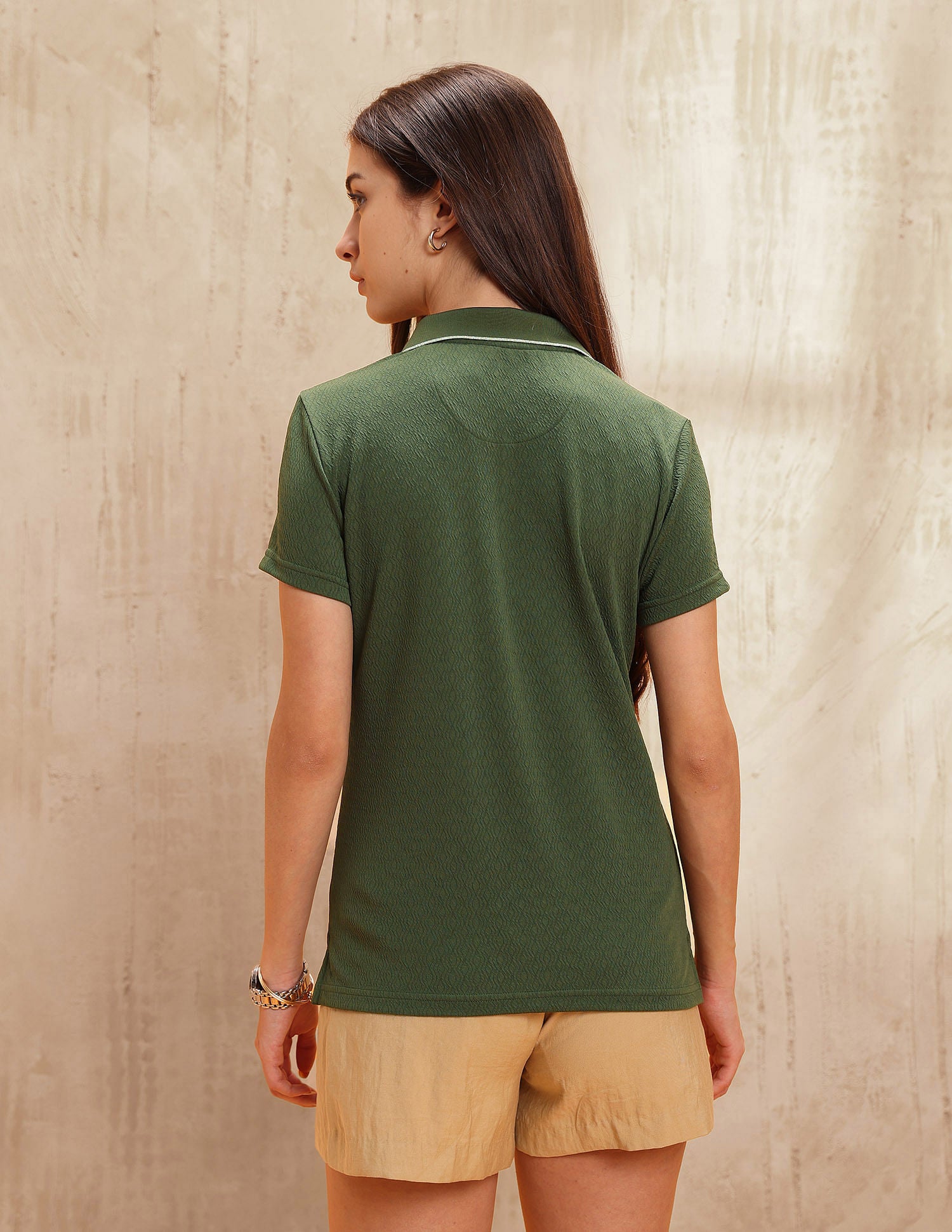 Polo With Elbow Sleeves And Lurex Tipping Olive - U.S. POLO ASSN. | Large