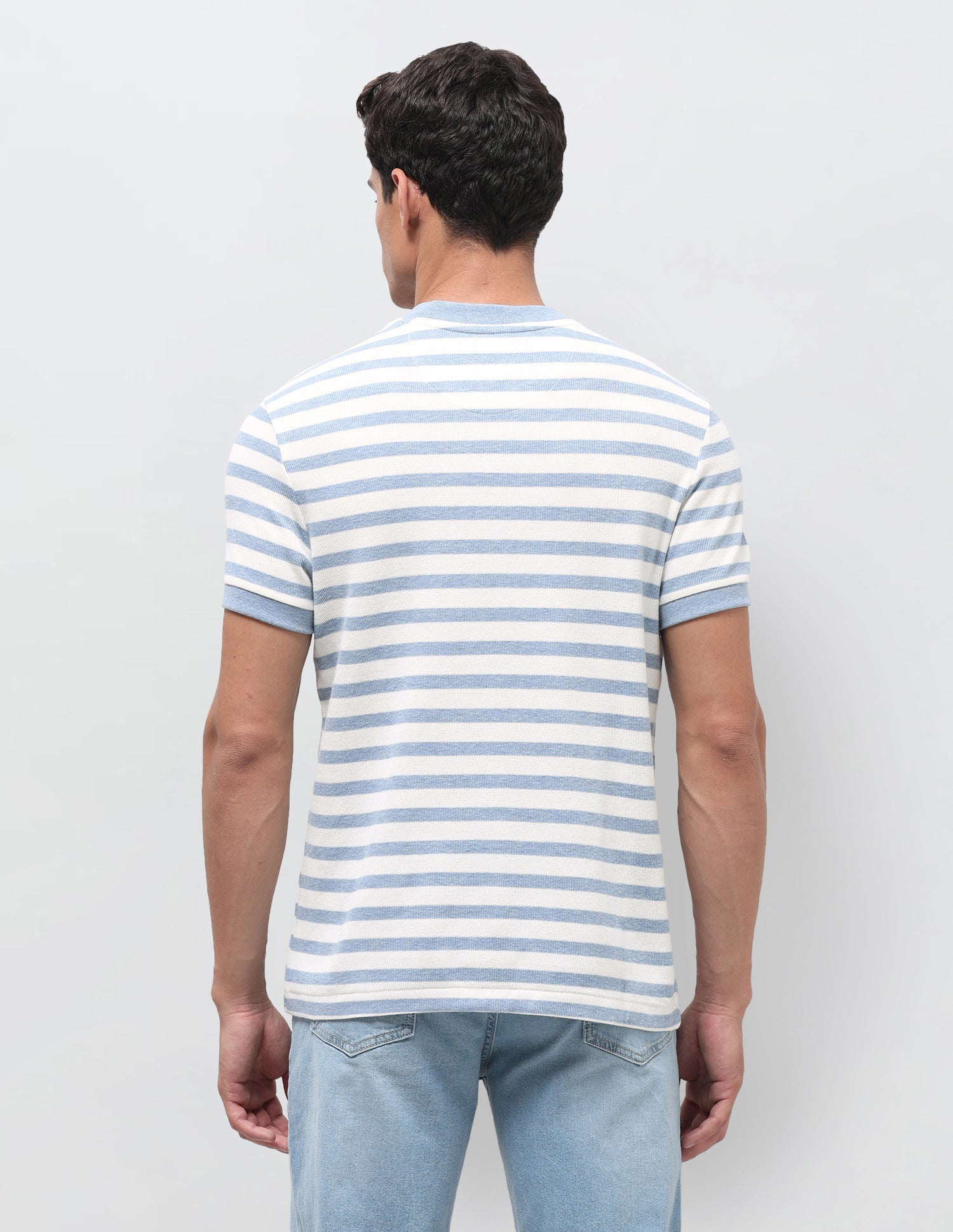 Horizontal Striped Slim Fit T-Shirt Blue Melange - U.S. Polo Assn. India | Large