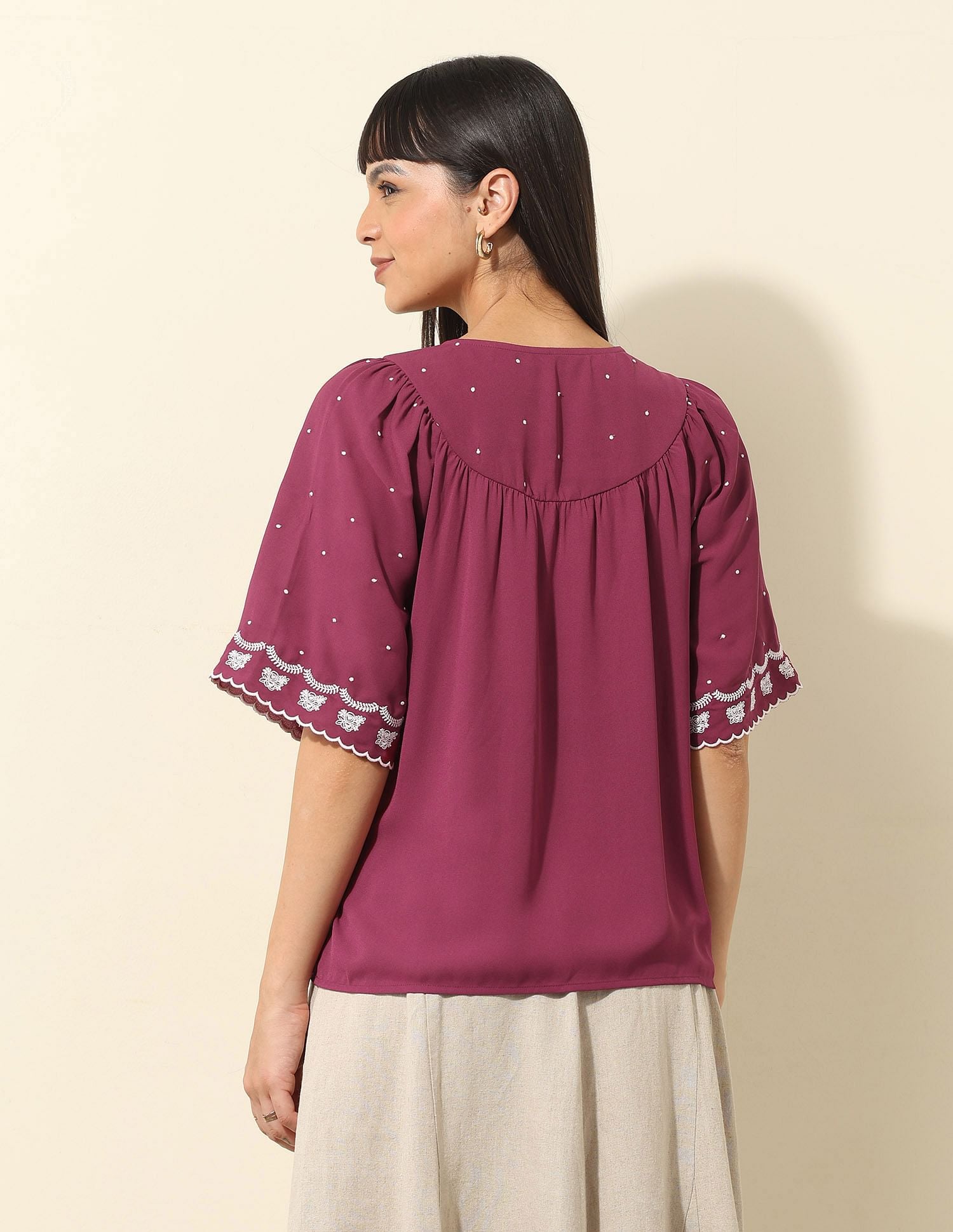 Floral Embroidered Top Wine - U.S. POLO ASSN. | Large