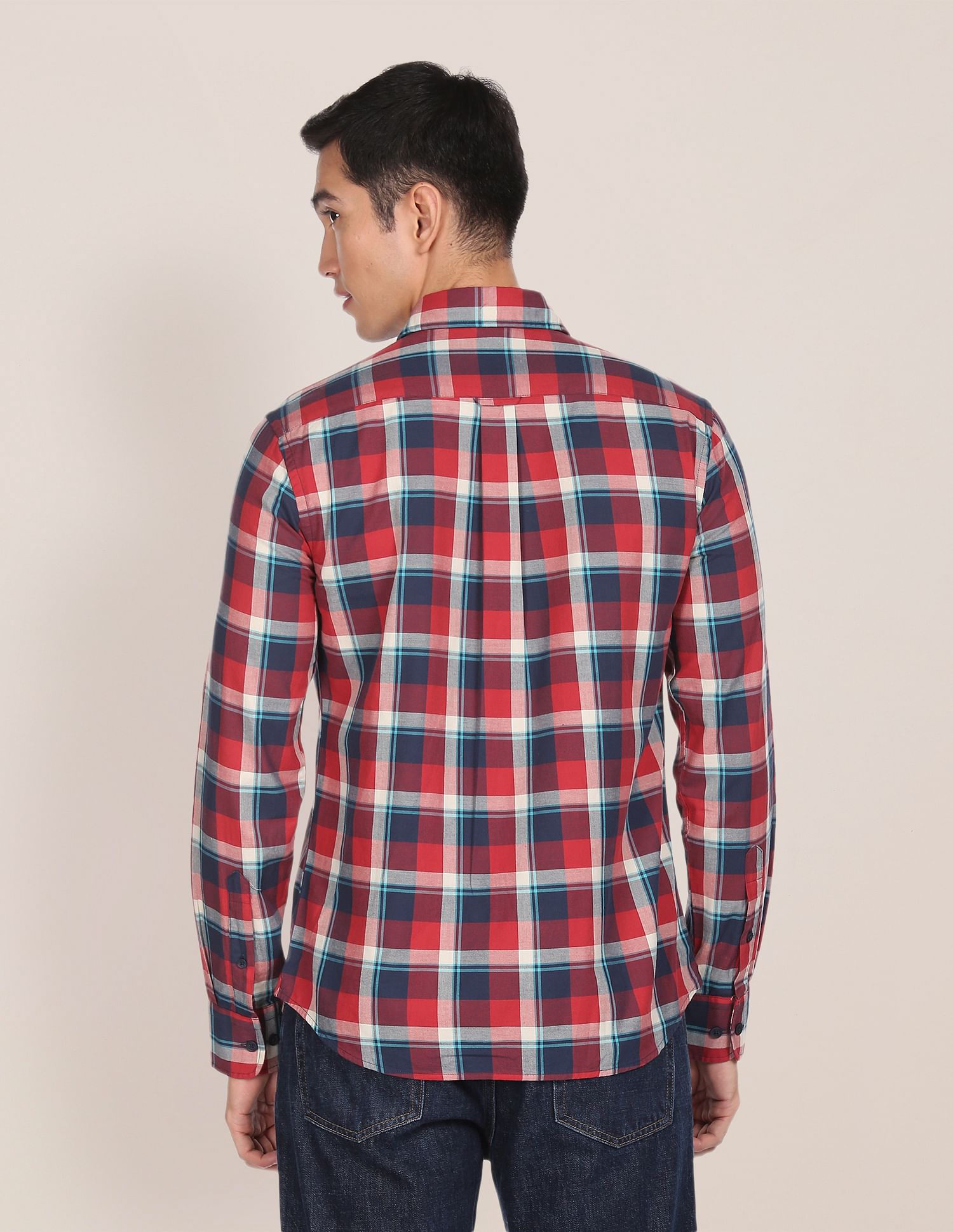 Men Dark Red Regular Fit Check Casual Shirt Dark Red - U.S. POLO ASSN. | Large