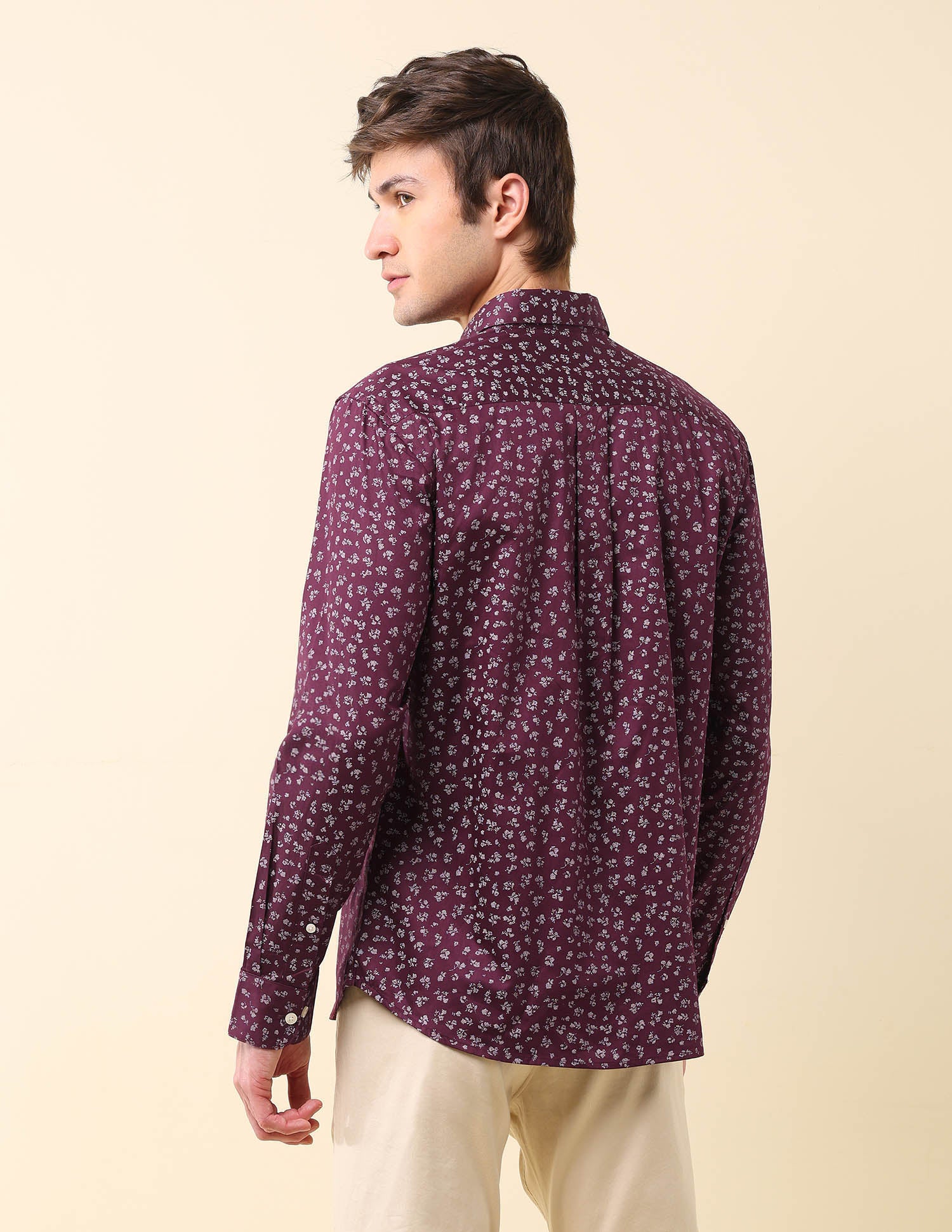 Floral Printed Pure Cotton Shirt Maroon - U.S. POLO ASSN. | Large