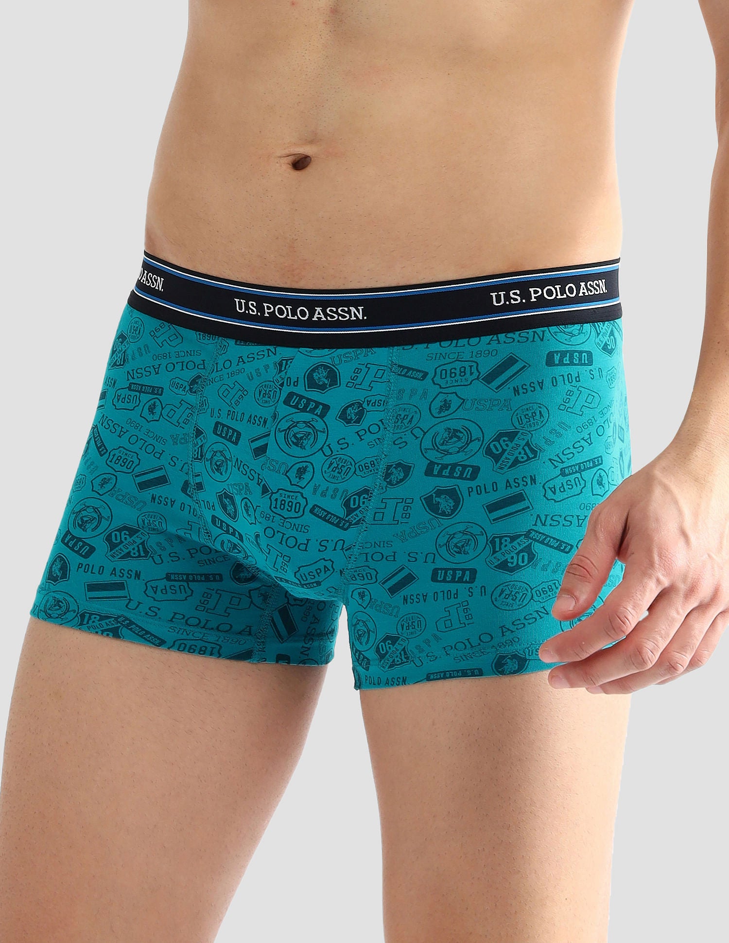 Elasticized Waist Printed I616 Trunks - Pack Of 2 Tile Blue and Grey Melange - U.S. POLO ASSN. | Large