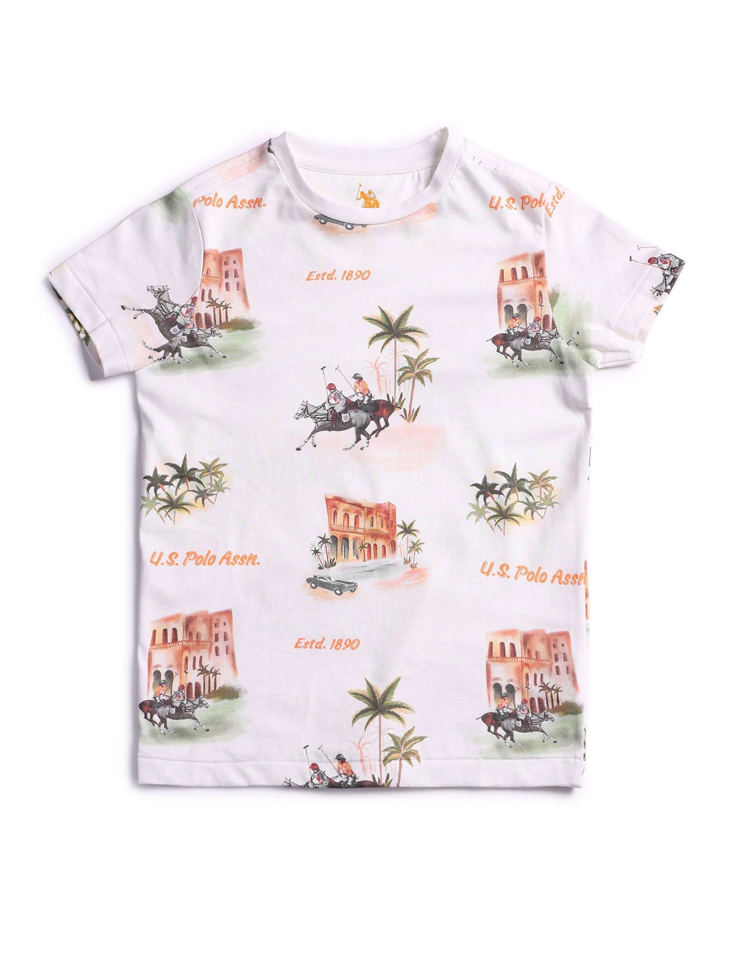 Boys Regular Fit All Over Printed T-Shirt White - U.S. POLO ASSN. | Large