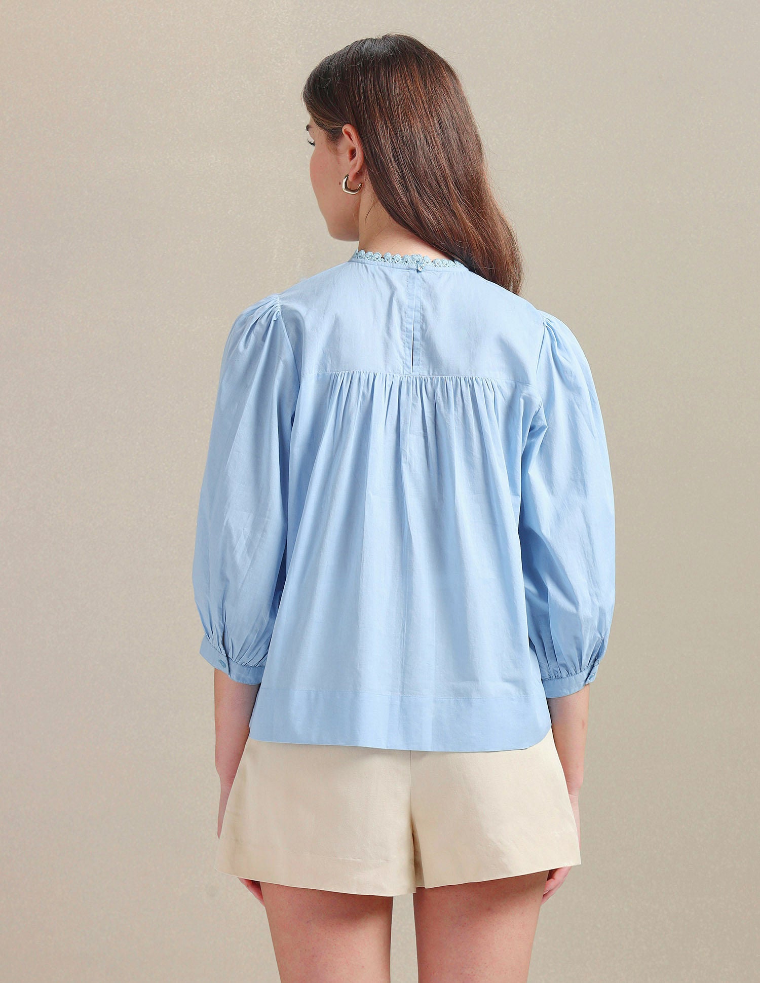 Lace Detail Cotton Top Light Blue - U.S. POLO ASSN. | Large