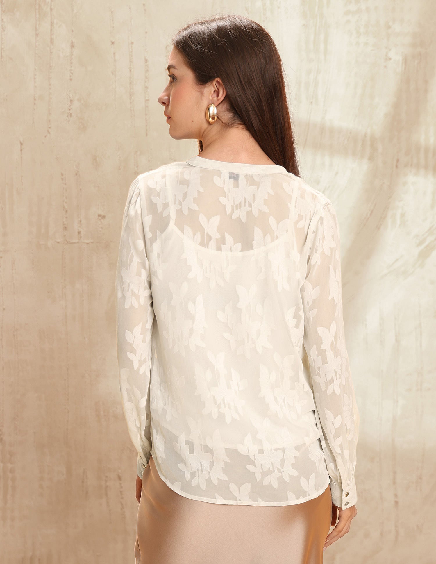 Semi-Sheer Floral Printed Shirt Beige - U.S. POLO ASSN. | Large