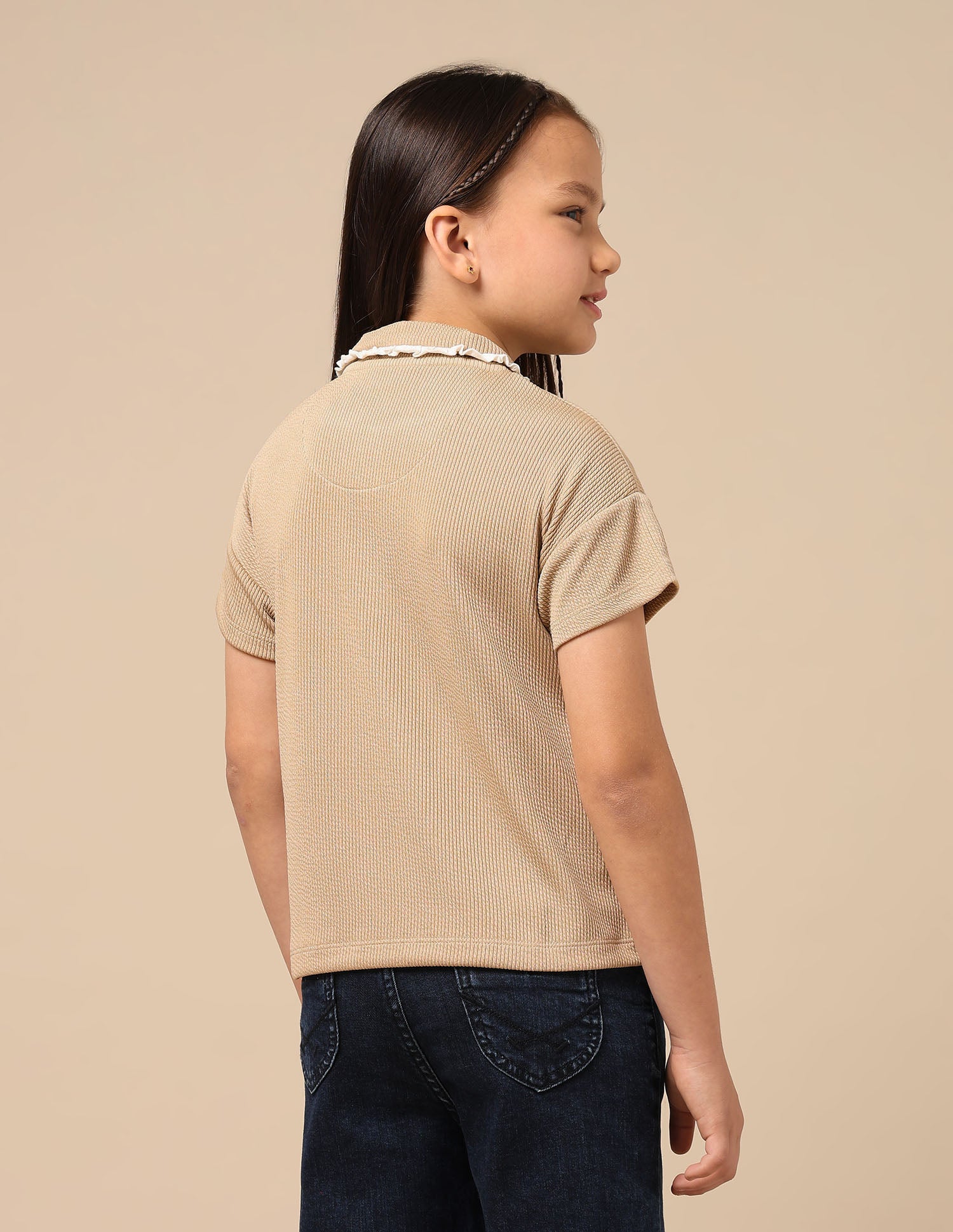 Girls Textured Boxy Fit Top Light Brown - U.S. POLO ASSN. | Large