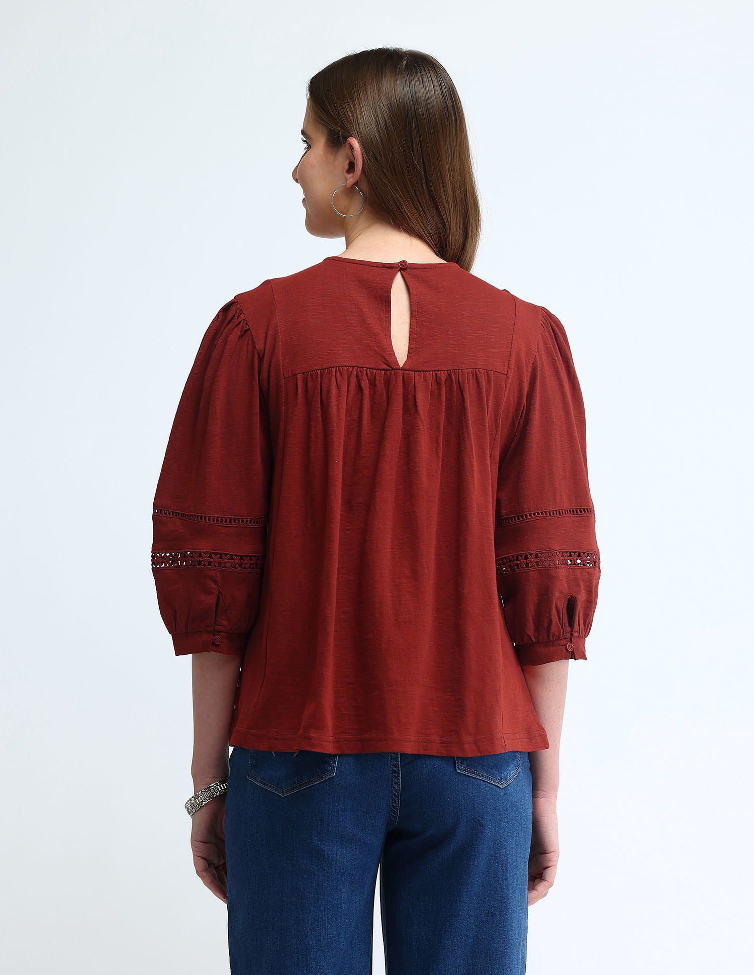 Lace Detailed Cotton Top Rust - U.S. POLO ASSN. | Large