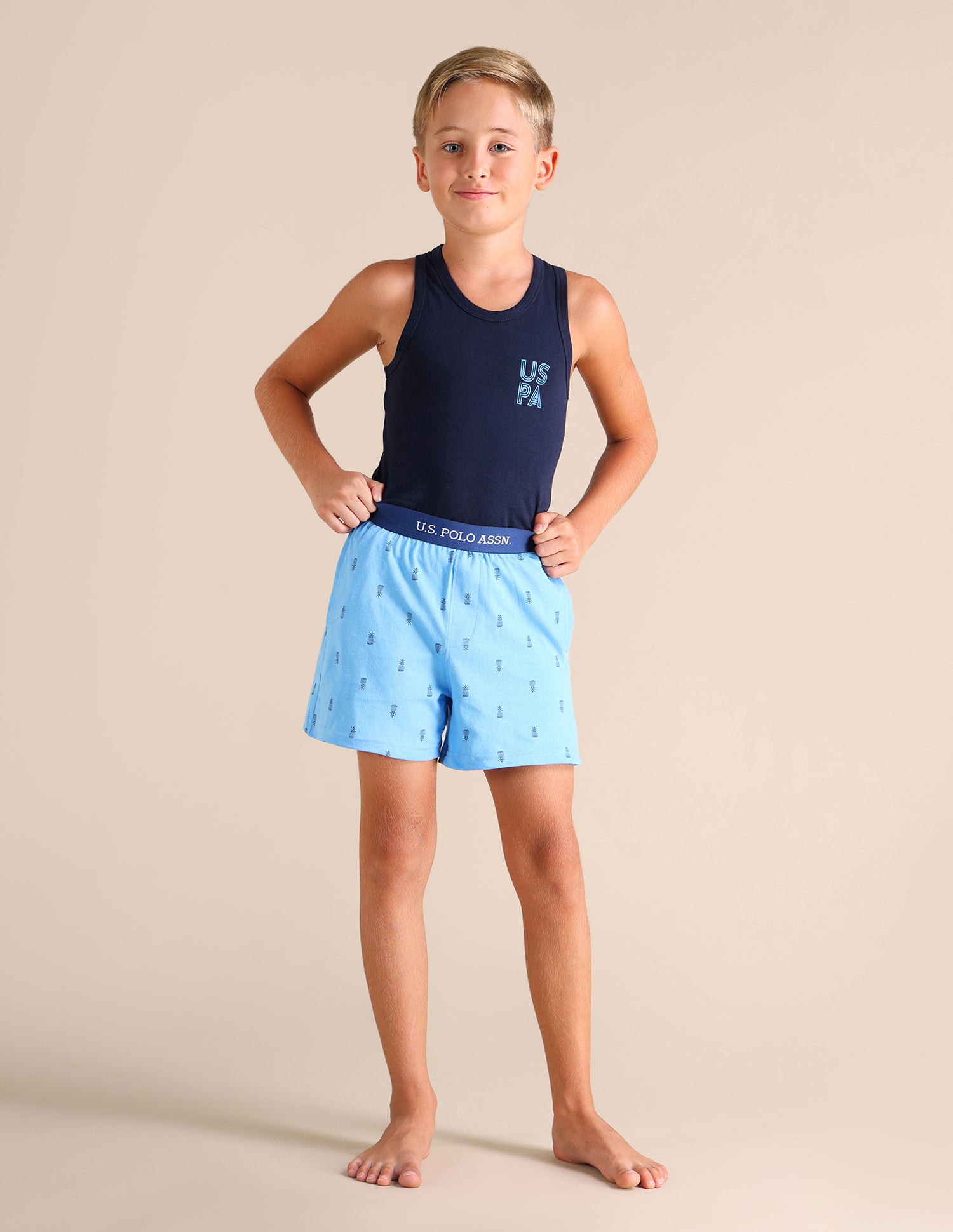 Pineapple Print EKX01 Lounge Shorts - Pack Of 2 Blue - U.S. POLO ASSN. | Large