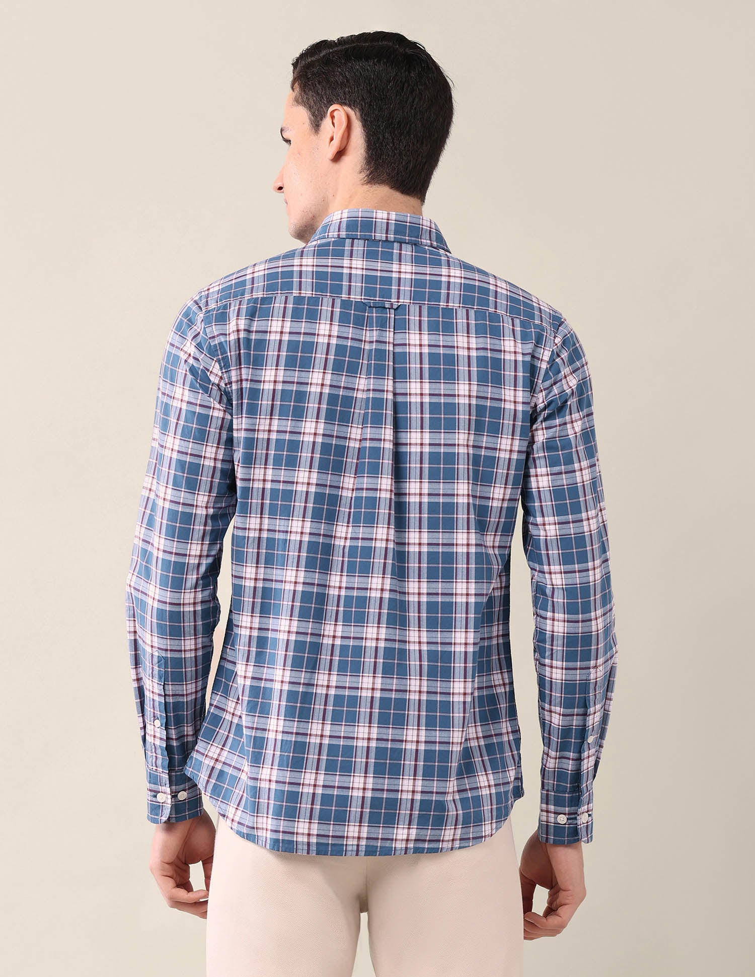 Grid Tattersall Checked Tailored Fit Shirt Medium Blue - U.S. Polo Assn. India | Large