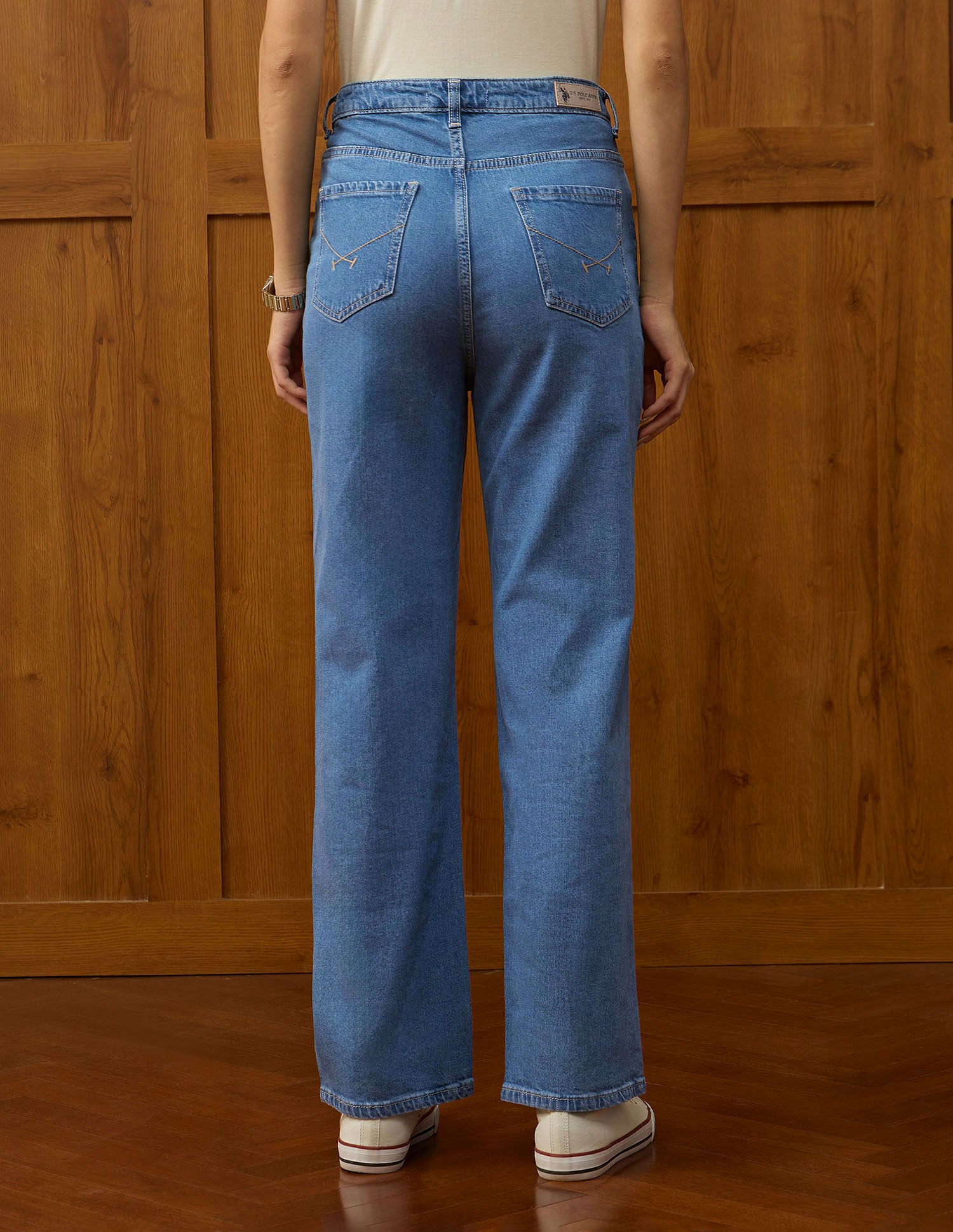 High Rise Straight Fit Jeans Mid Blue - U.S. POLO ASSN. | Large