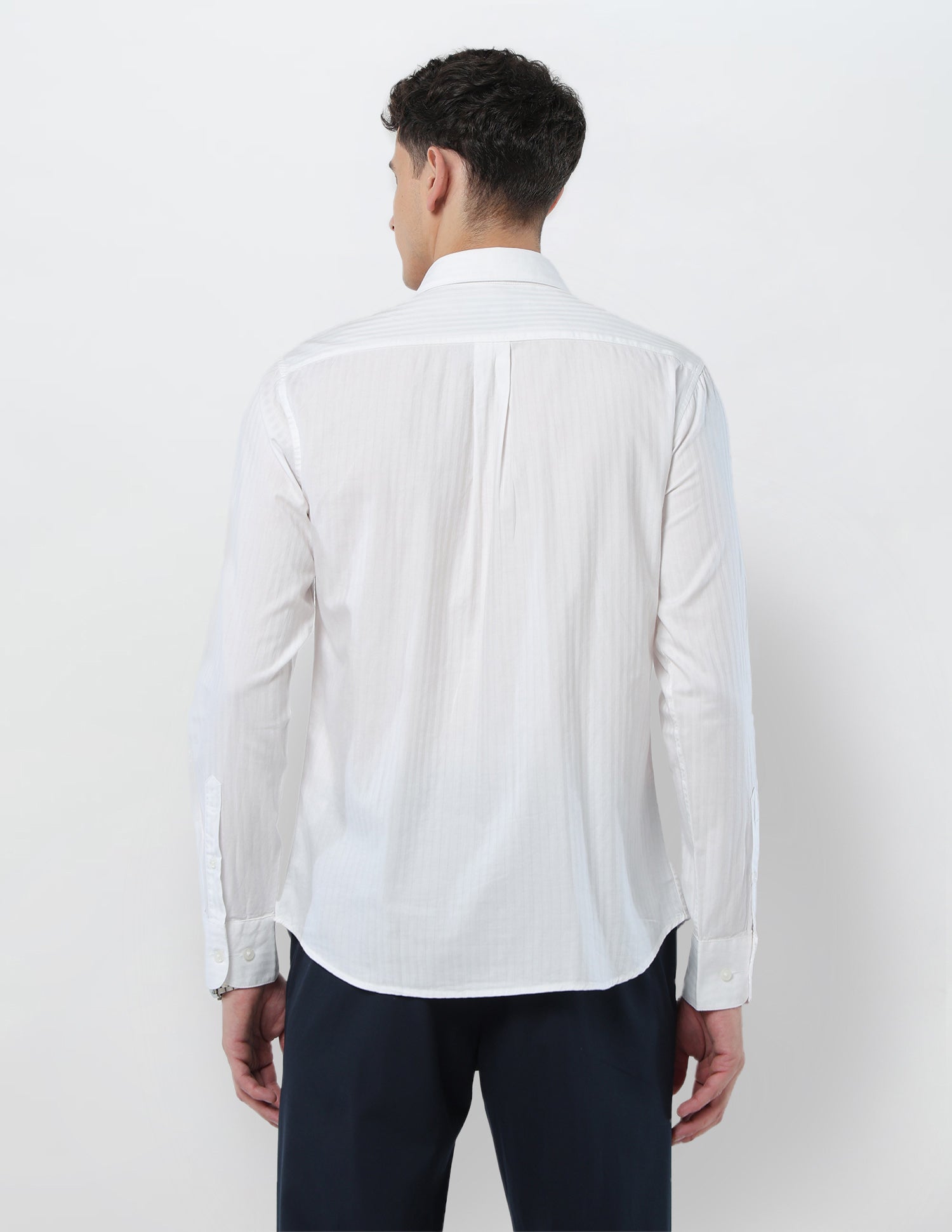 Self Design Vertical Striped Tailored Fit Shirt White - U.S. POLO ASSN. | Large