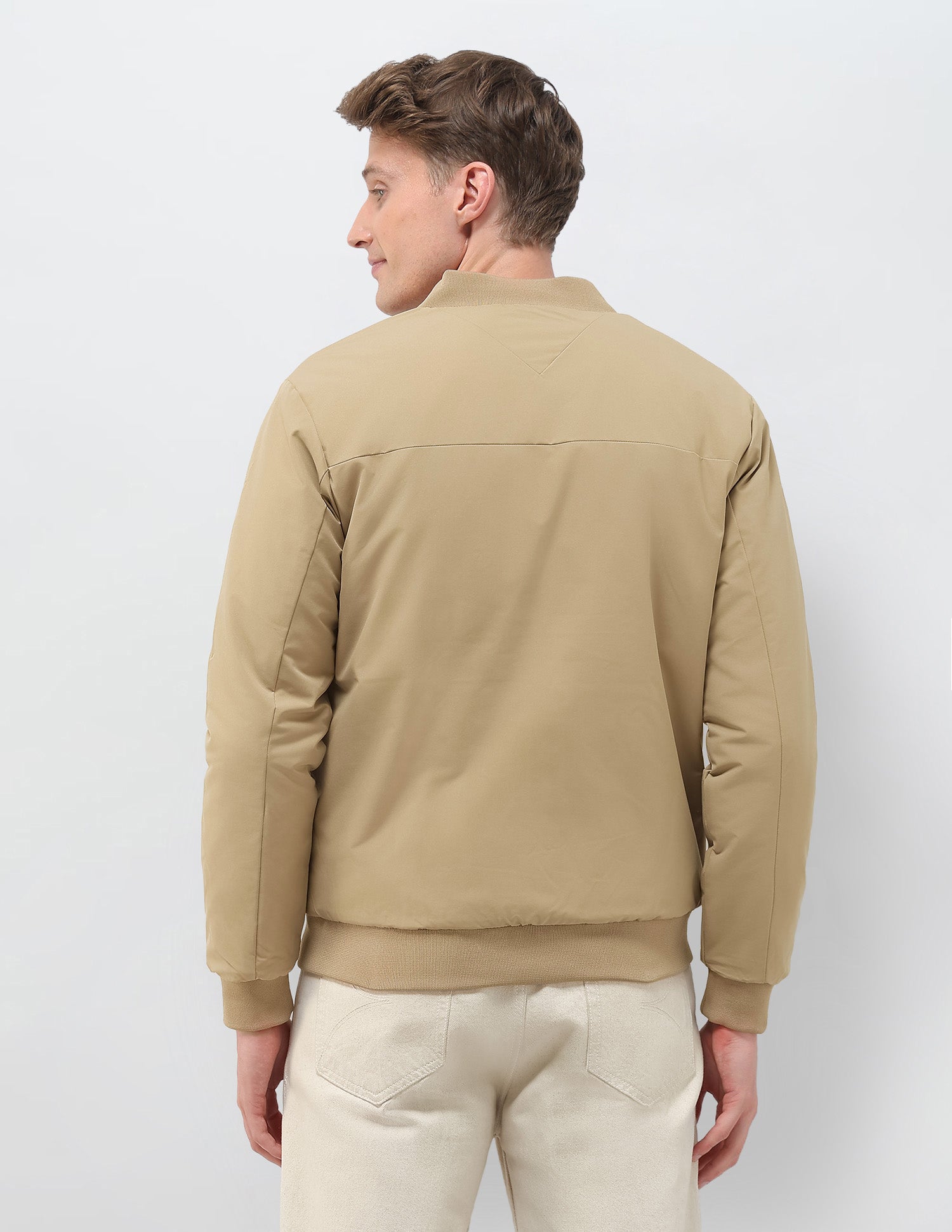 Solid Regular Fit Bomber Jacket Khaki - U.S. Polo Assn. India | Large