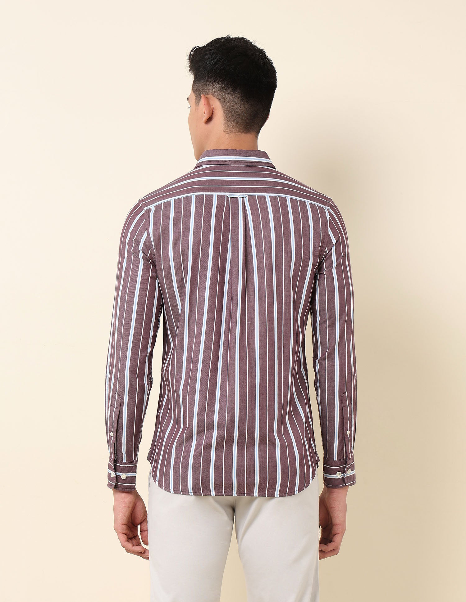Pure Cotton Vertical Striped Shirt Choco - U.S. Polo Assn. India | Large
