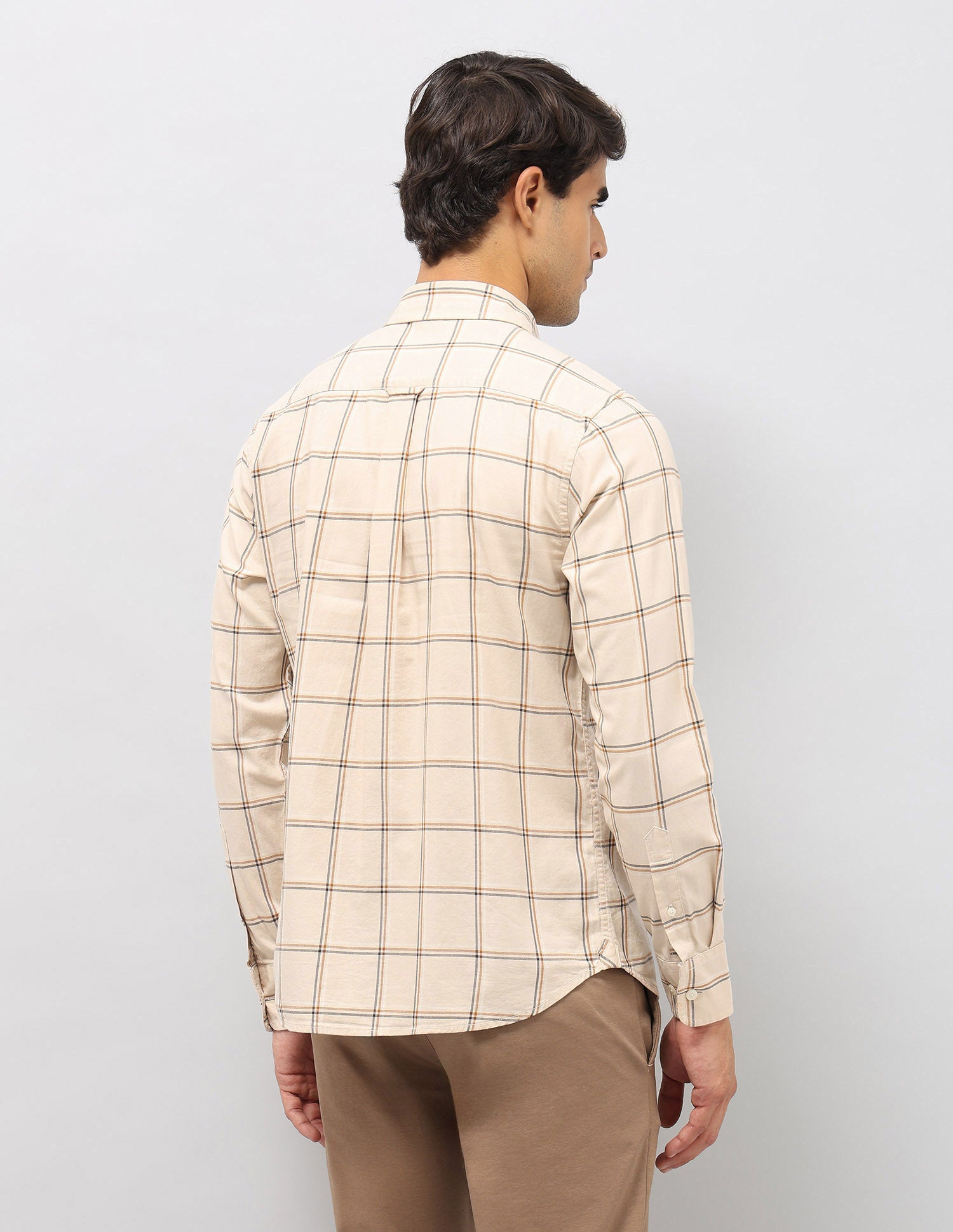 Windowpane Checked Pure Cotton Shirt Beige - U.S. Polo Assn. India | Large