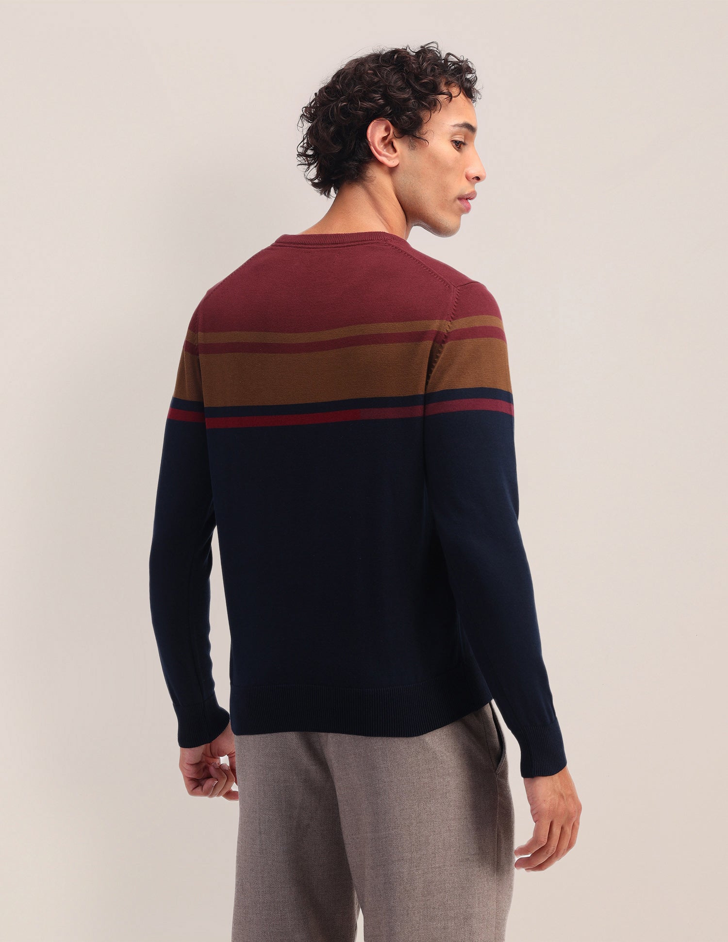 Colour blocked Regular Fit Sweater Dark Red - U.S. Polo Assn. India | Large