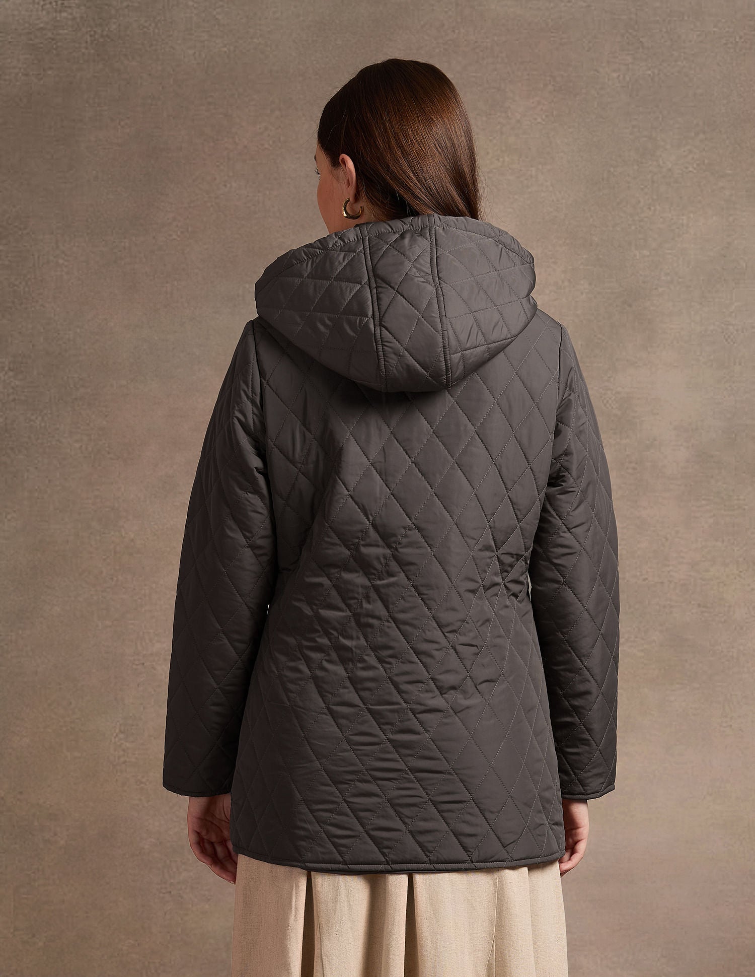 Hooded Longline Quilted Jacket Brown - U.S. POLO ASSN. | Large