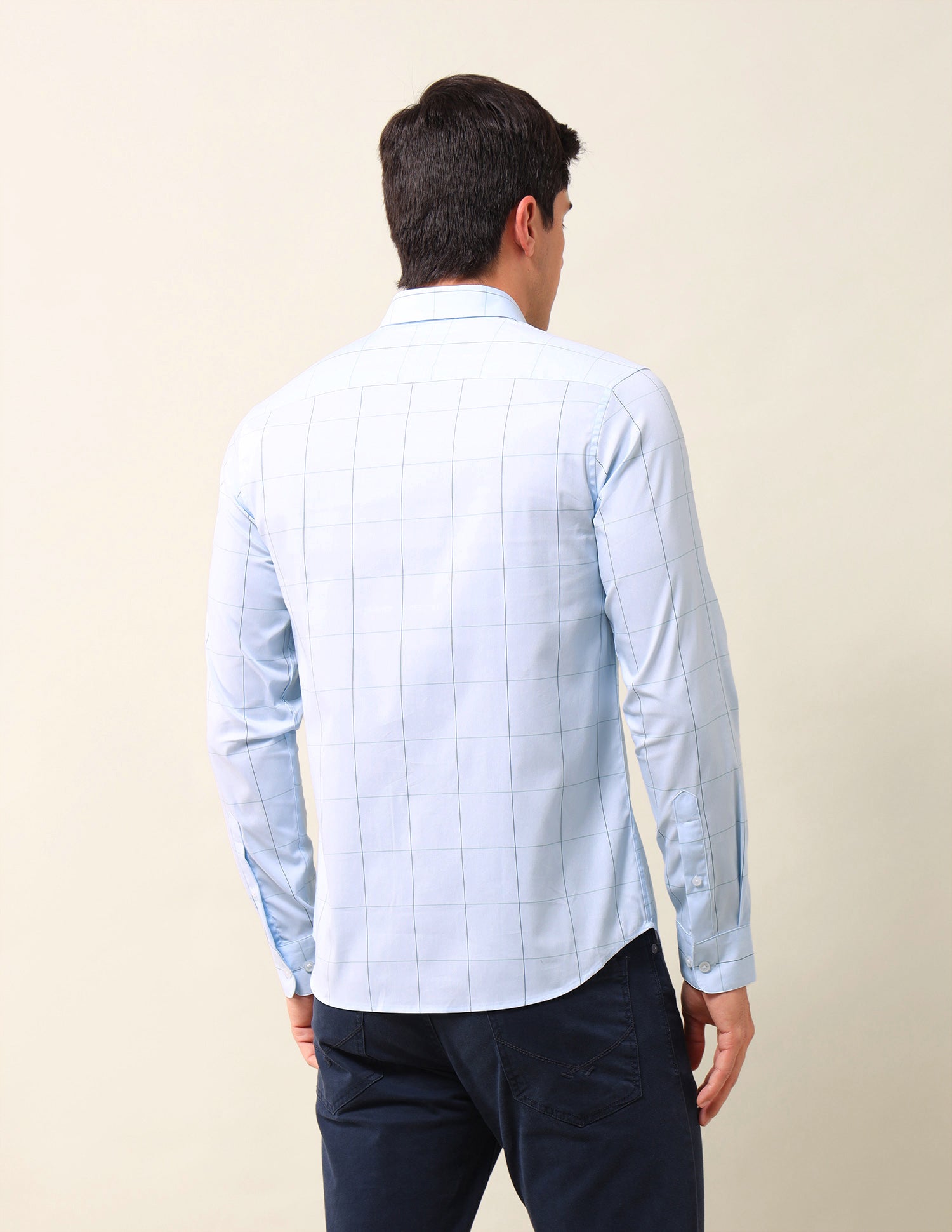 Windowpane Checked Tailored Fit Shirt Light Blue - U.S. Polo Assn. India | Large