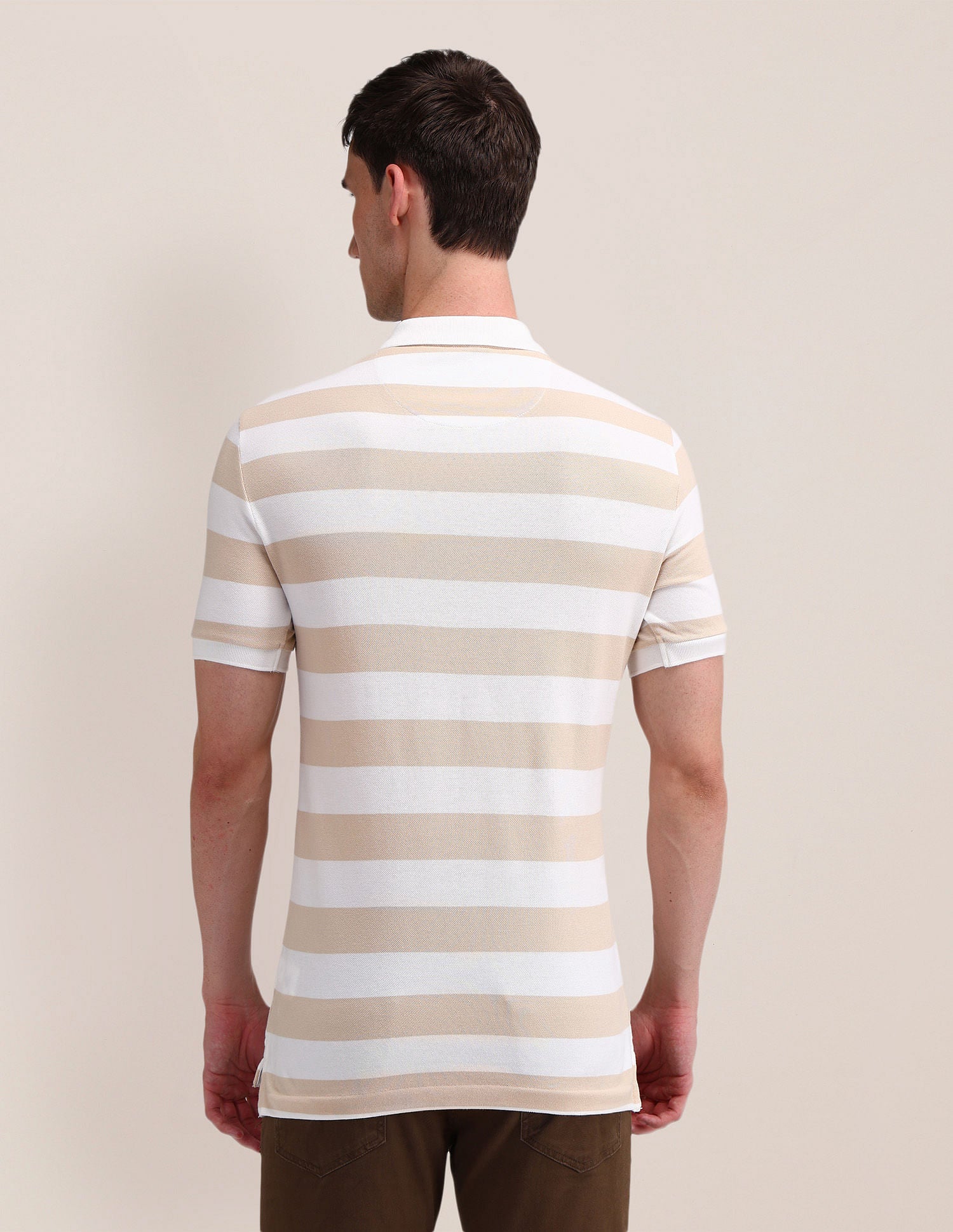 Slim Fit Horizontal Striped Polo Shirt Beige - U.S. Polo Assn. India | Large
