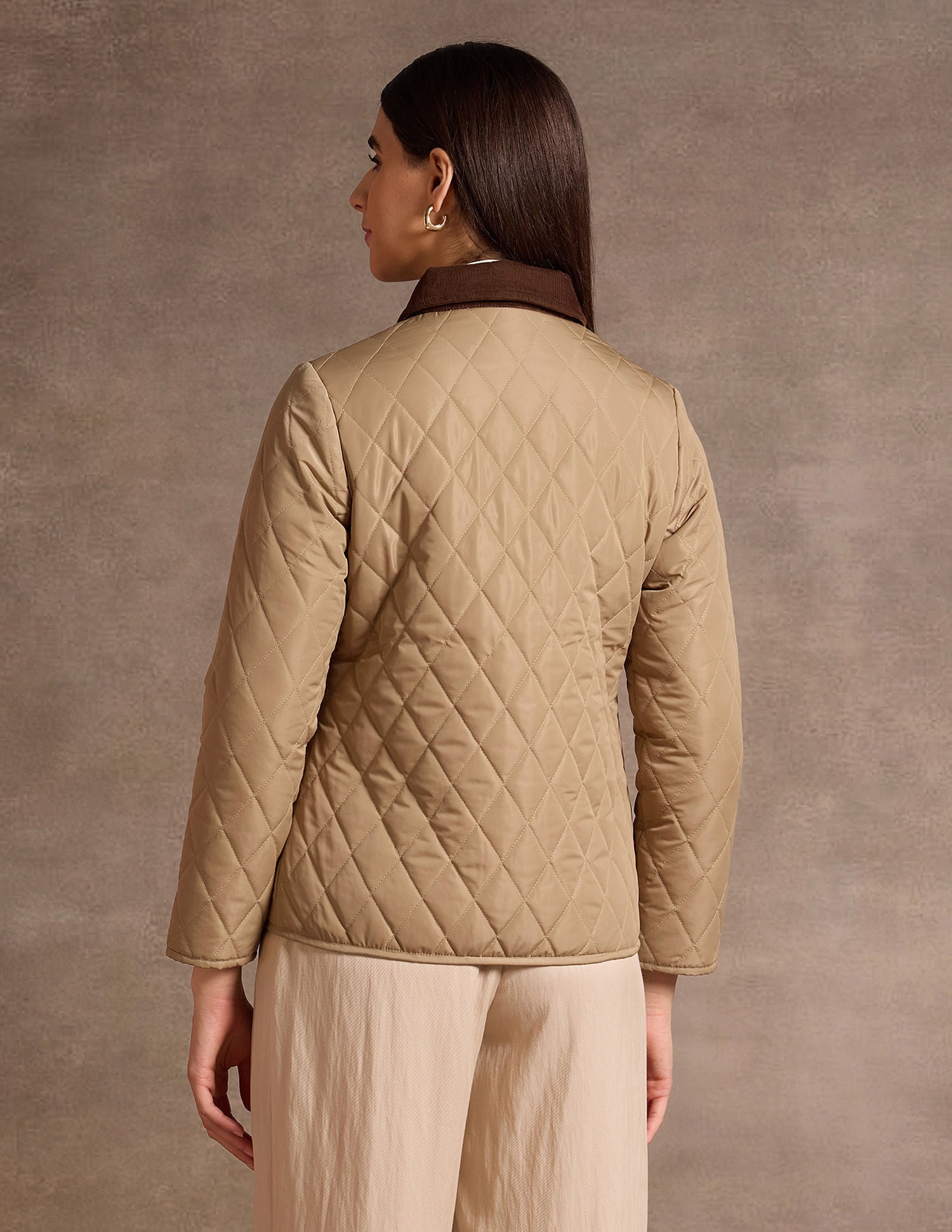 Contrast Collar Puffer Jacket Beige - U.S. POLO ASSN. | Large