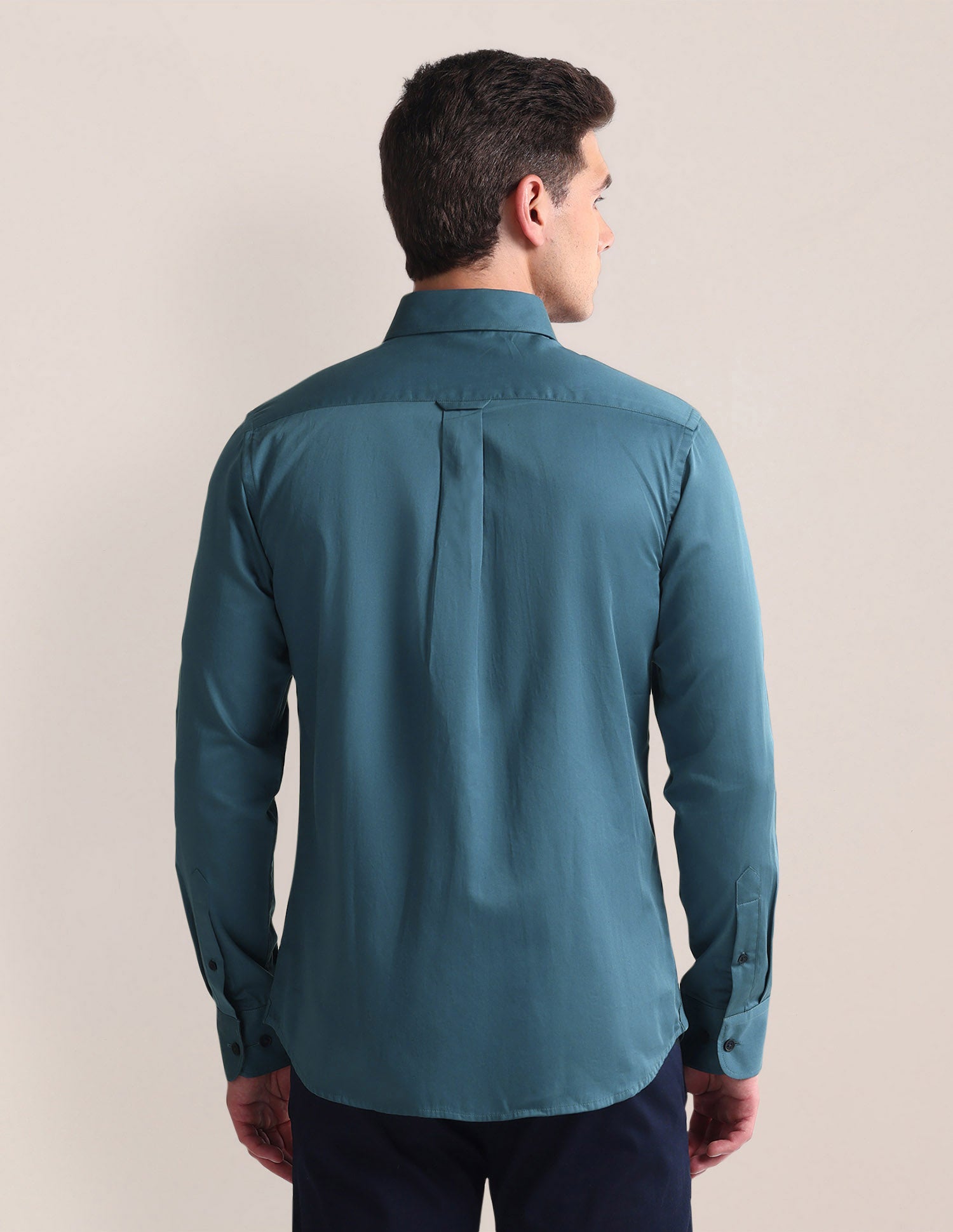 Regular Fit Solid Cotton Casual Shirt Teal - U.S. Polo Assn. India | Large