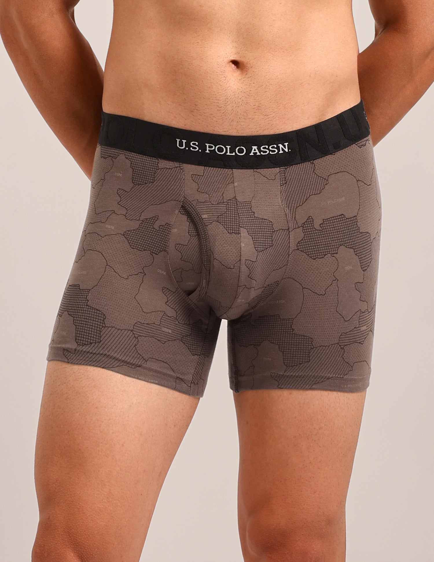 Printed Cotton Stretch Essential OET22 Long Trunk - Pack Of 2 Pale Olive Green/Bracken - U.S. Polo Assn. India | Large