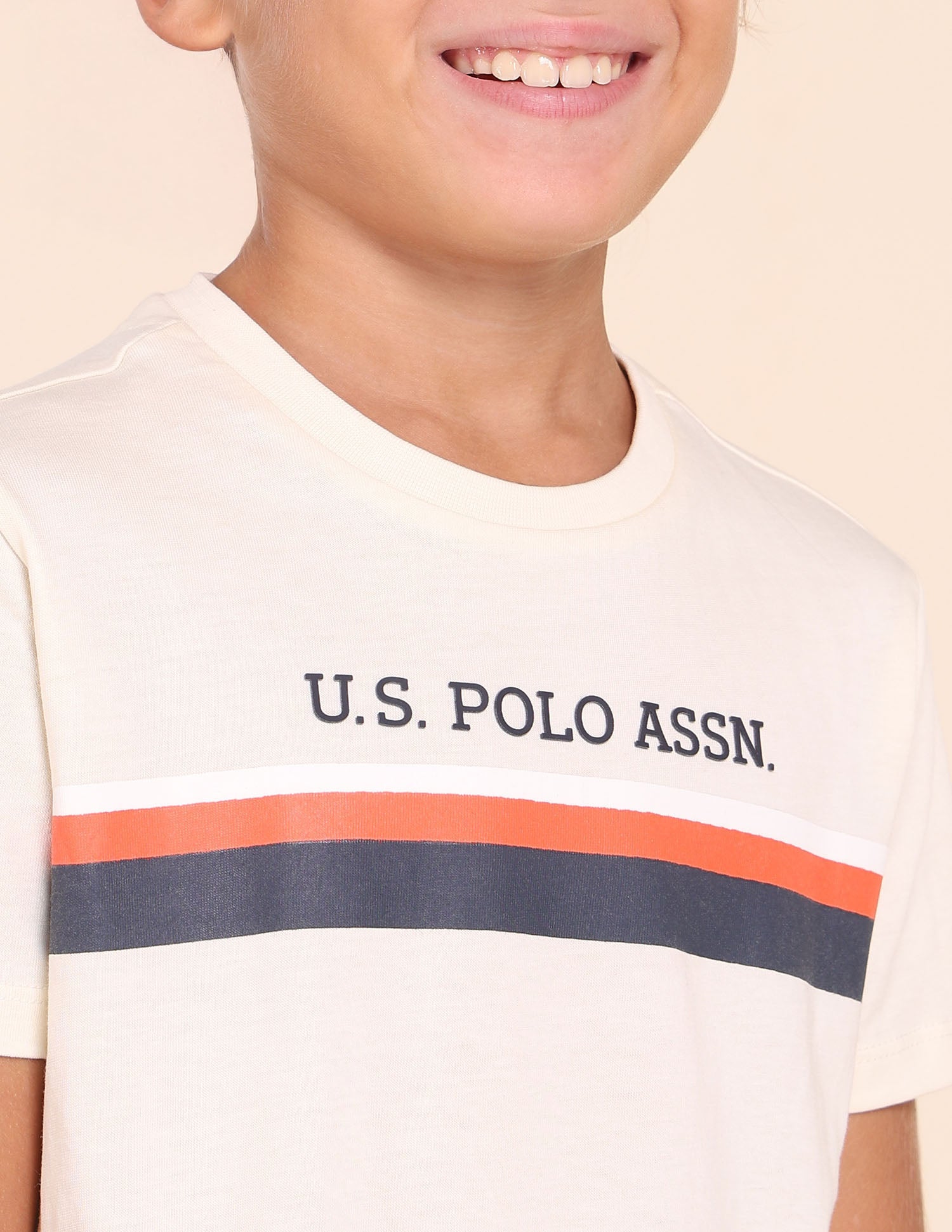 Boys Regular Fit Horizontal Striped T-Shirt Beige - U.S. POLO ASSN. | Large