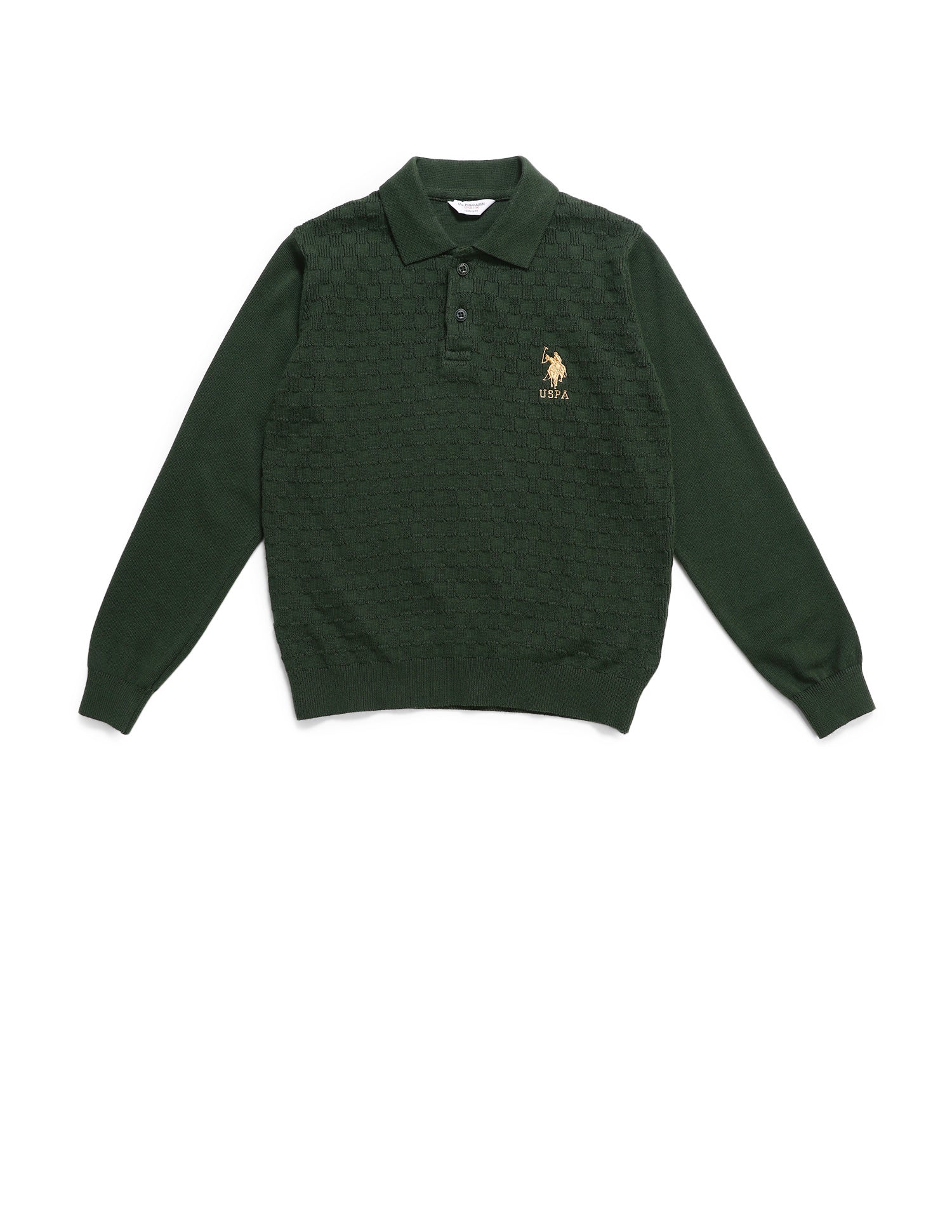 Boys Textured Regular Fit Sweater Dark Green - U.S. POLO ASSN. | Large