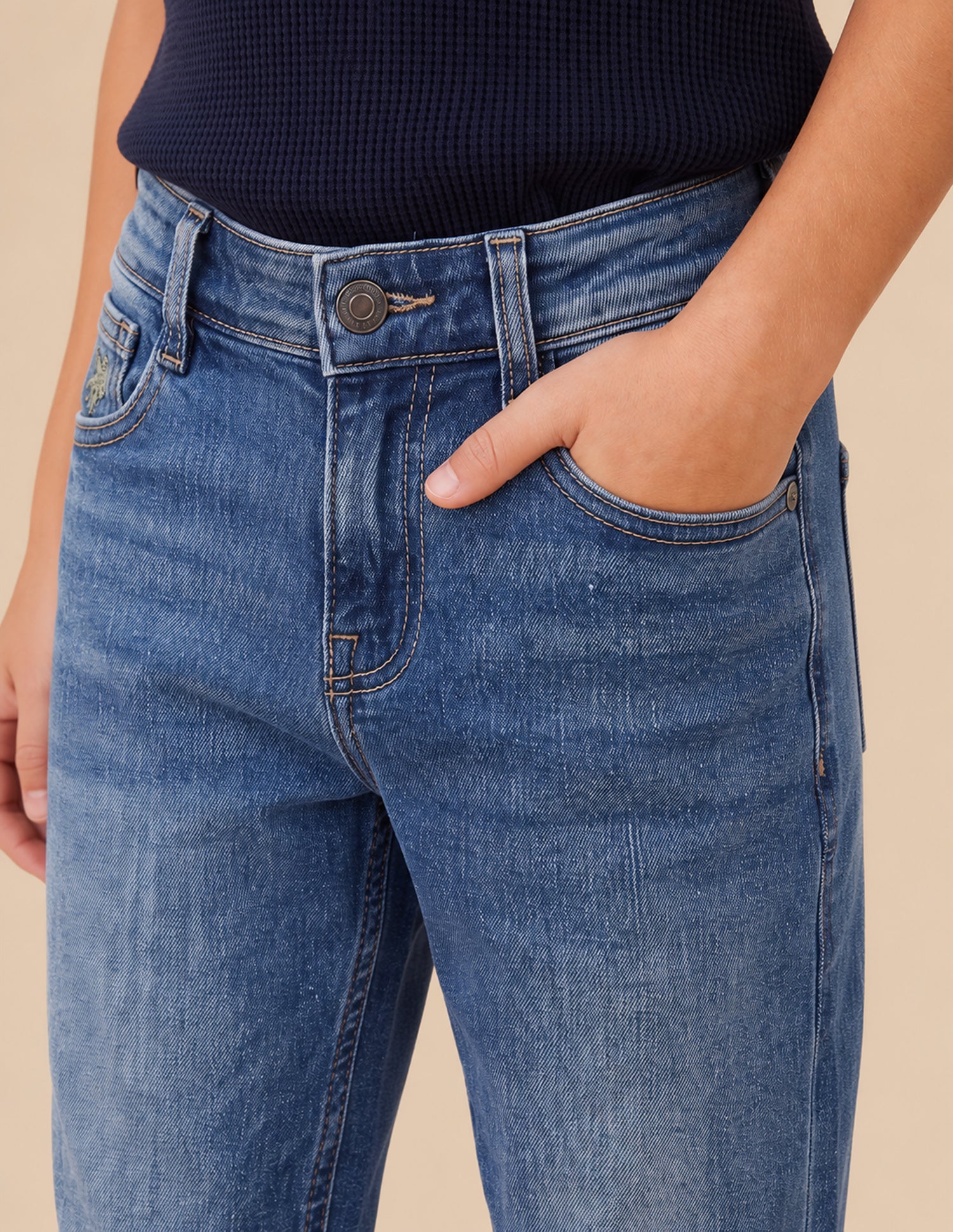 Bootcut Fit Whiskered Jeans Mid Blue - U.S. Polo Assn. India | Large