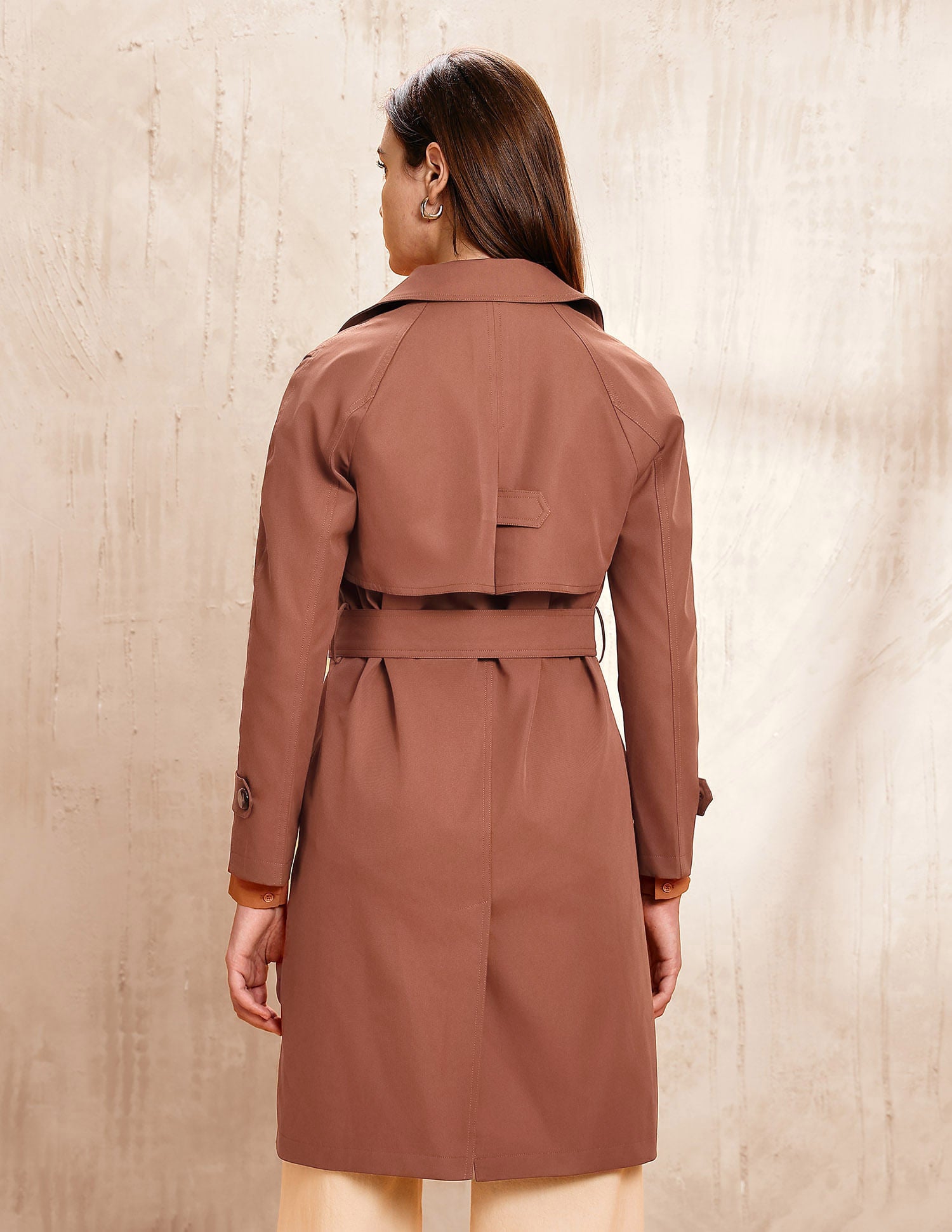 Solid Double Breasted Notch Lapel Trench Coat Orange - U.S. POLO ASSN. | Large