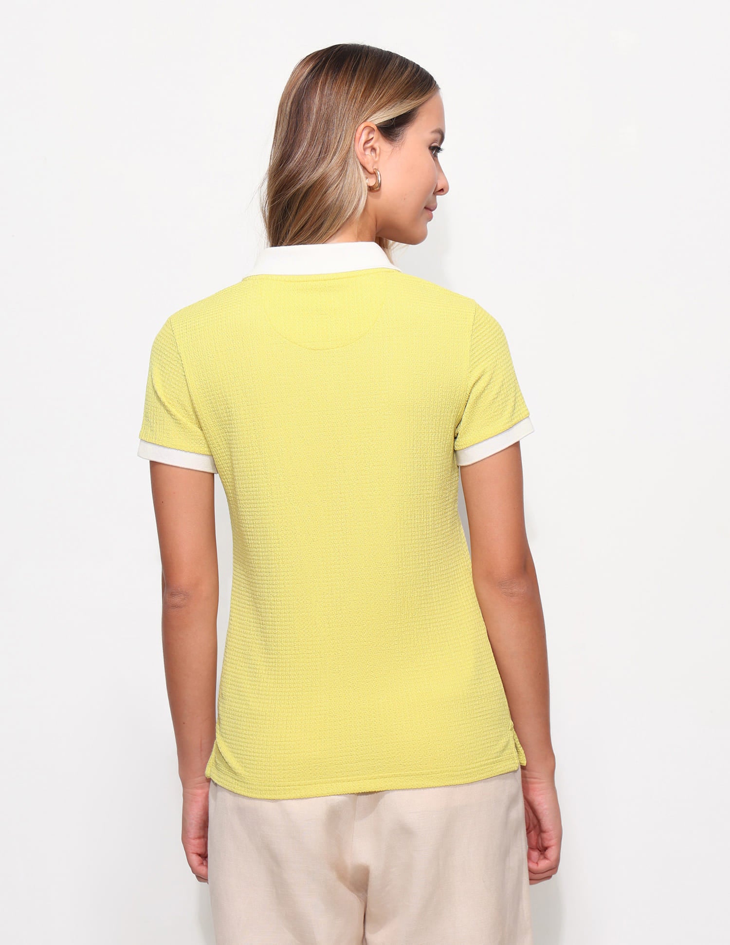 Contrast Collar With From Key Hole Tectured Polo Green - U.S. Polo Assn. India | Large