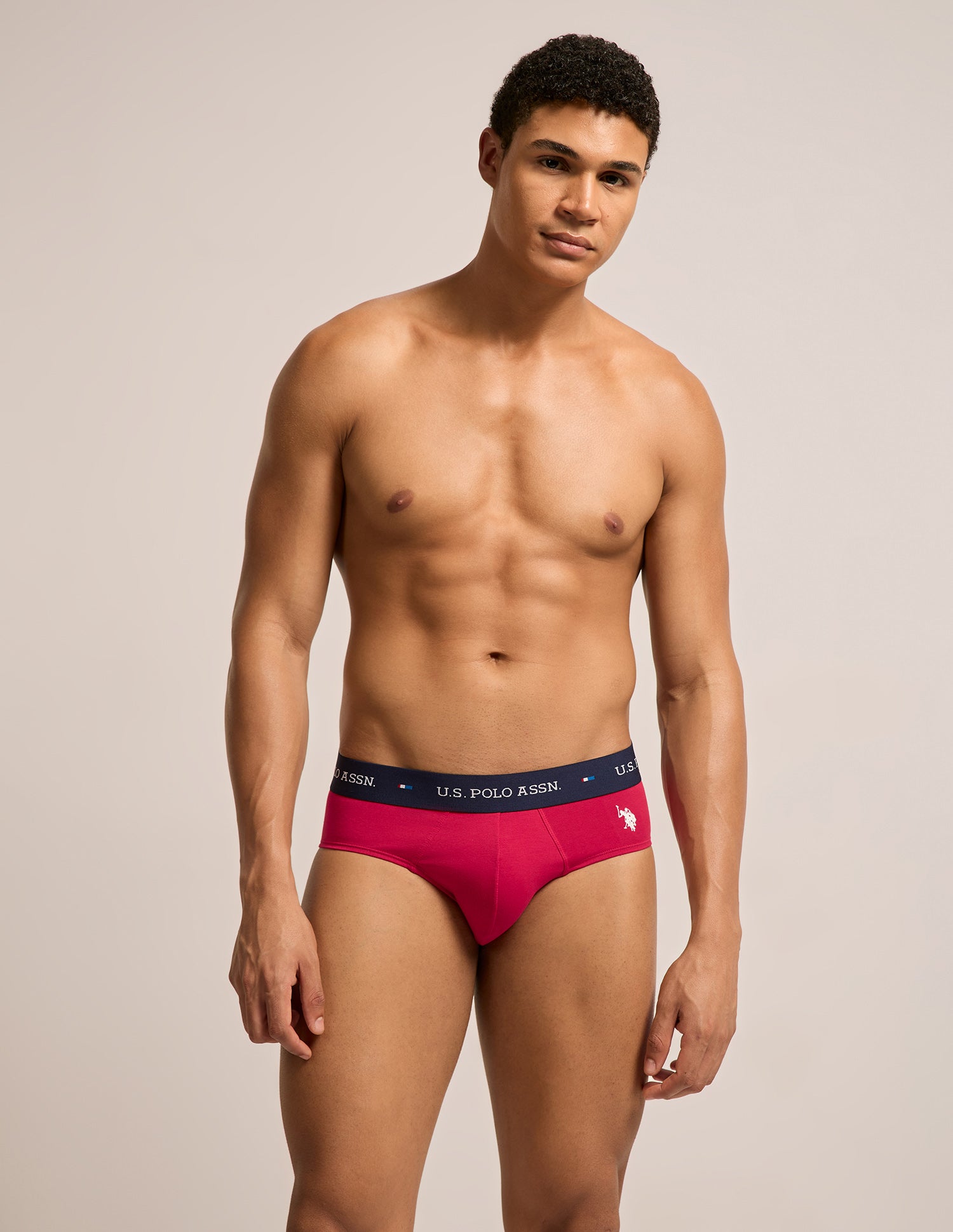 Breathable Cotton Stretch OEB25 Briefs - Pack of 3 Navy, Red, Moonlight Blue - U.S. Polo Assn. India | Large