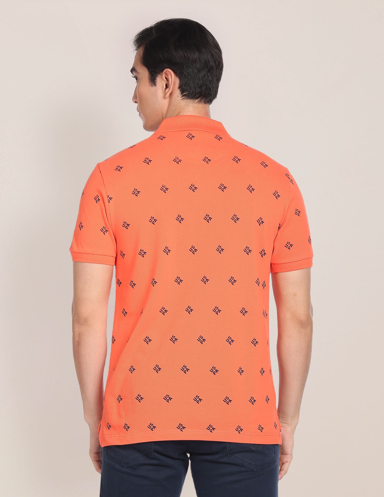 Geometric Brand Print Polo Shirt Orange - U.S. Polo Assn. India | Large