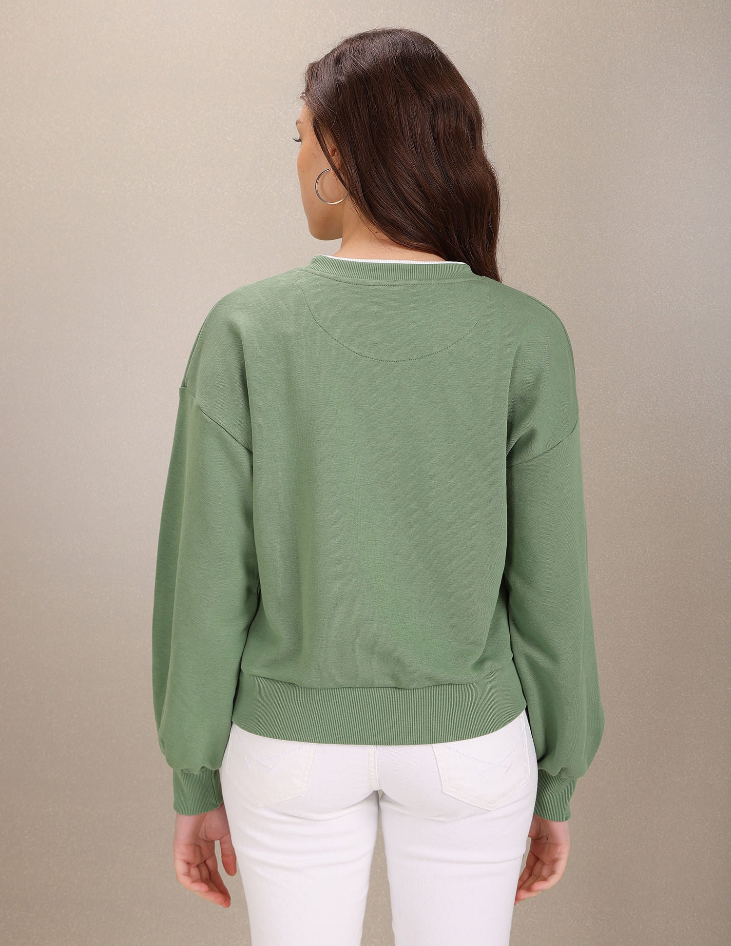 Tipped Crew Neck Solid Sweatshirt Green - U.S. Polo Assn. India | Large