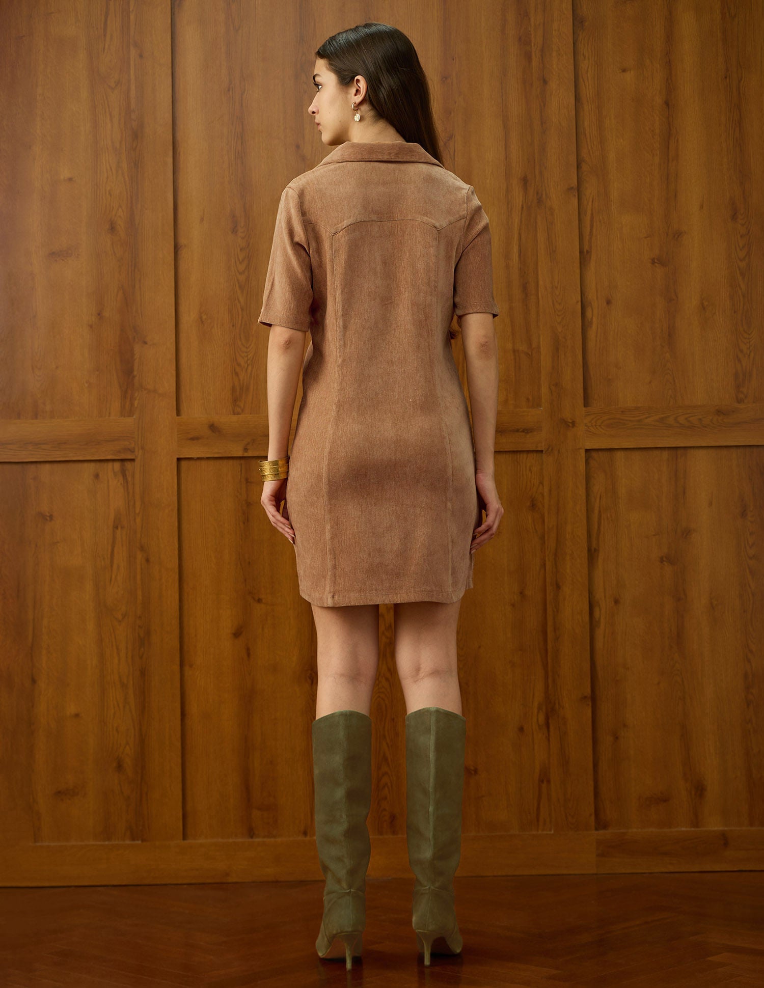 Textured Polo Collar Mini Dress Brown - U.S. POLO ASSN. | Large