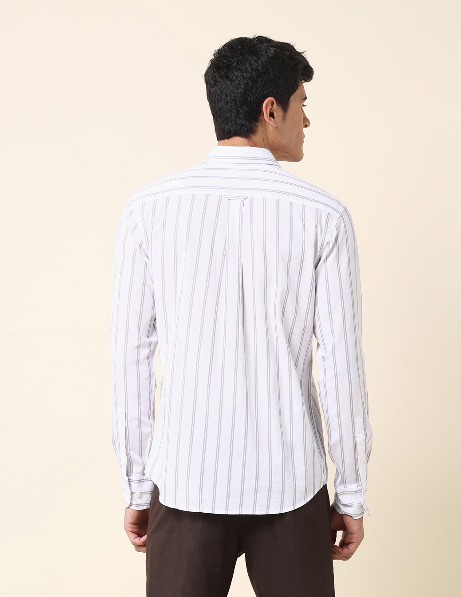 Vertical Striped Tailored Fit Shirt Khaki - U.S. Polo Assn. India | Large