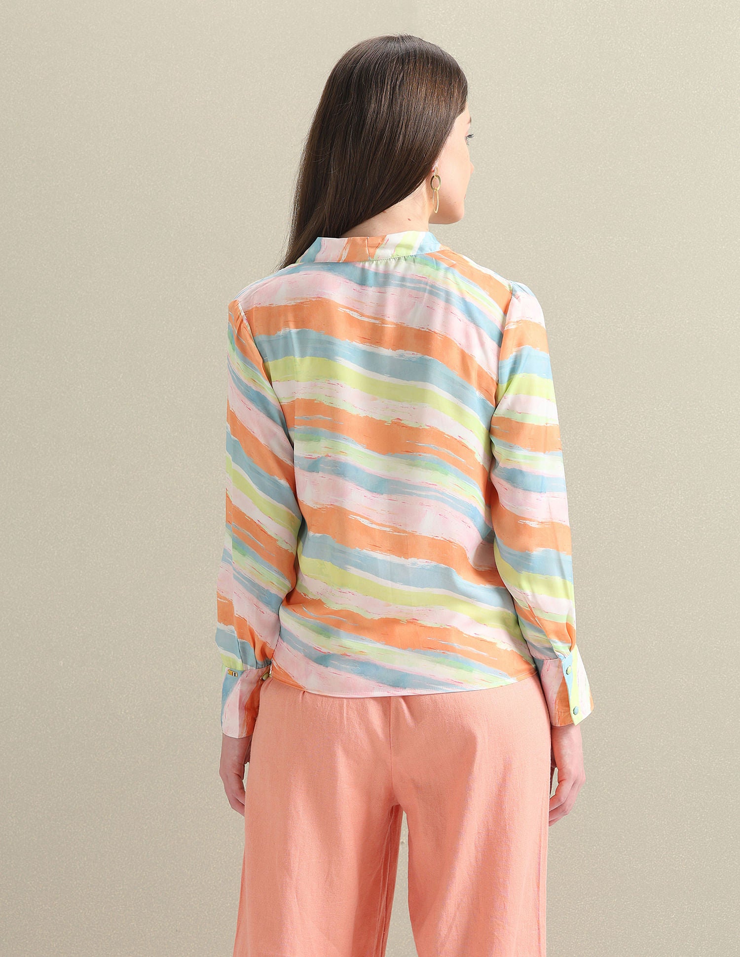 Abstract Print Satin Wrap Top Orange, Pink and Blue - U.S. Polo Assn. India | Large