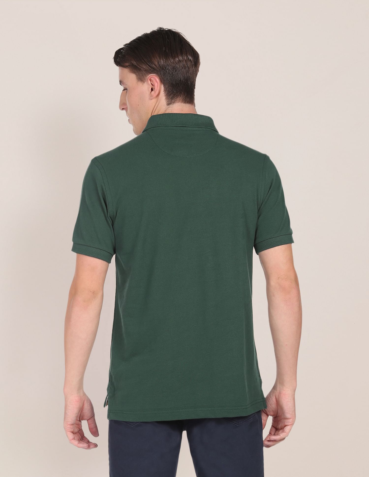 Ribbed Collar Solid Polo Shirt Dark Green - U.S. POLO ASSN. | Large