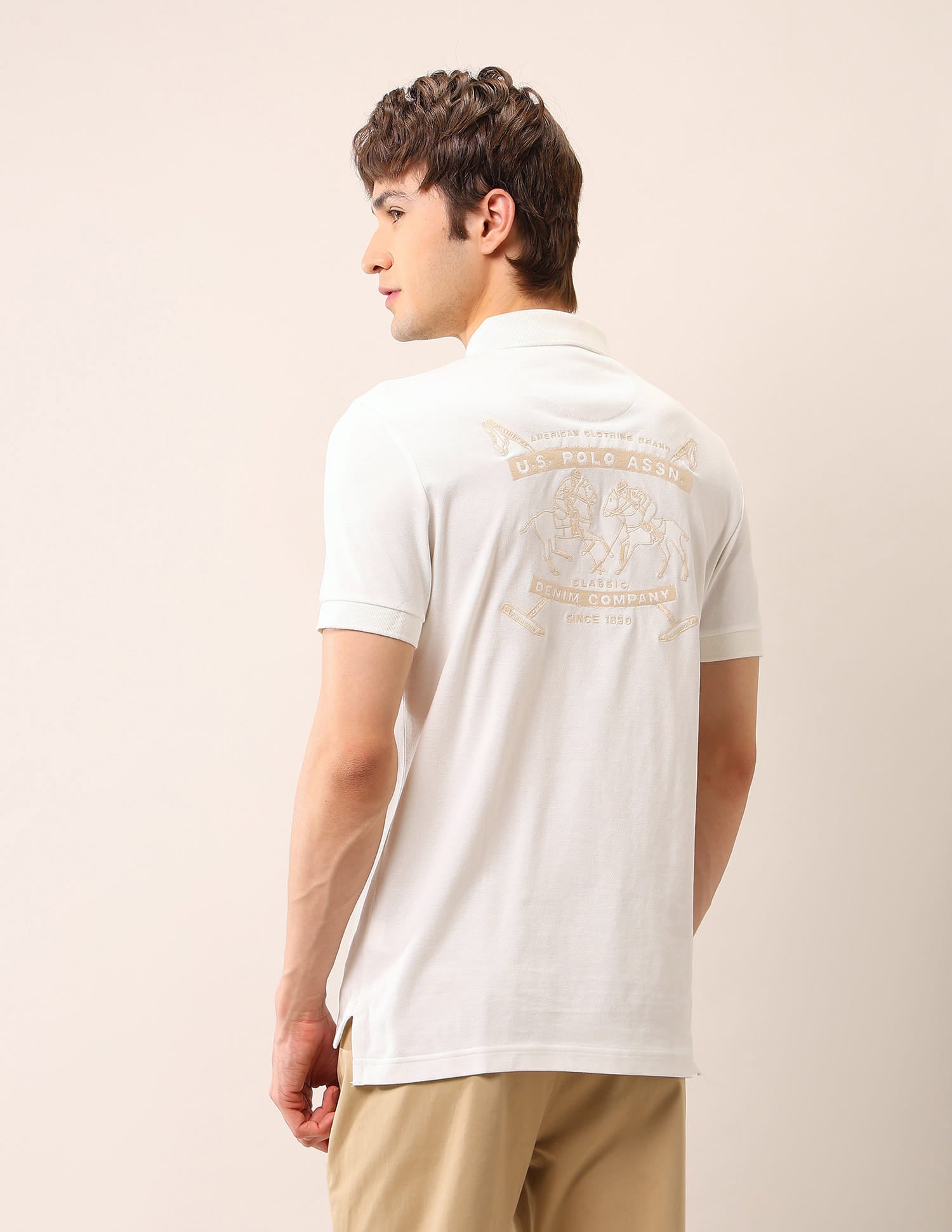 Brand Embroidered Muscle Fit Polo Shirt Ivory - U.S. Polo Assn. India | Large