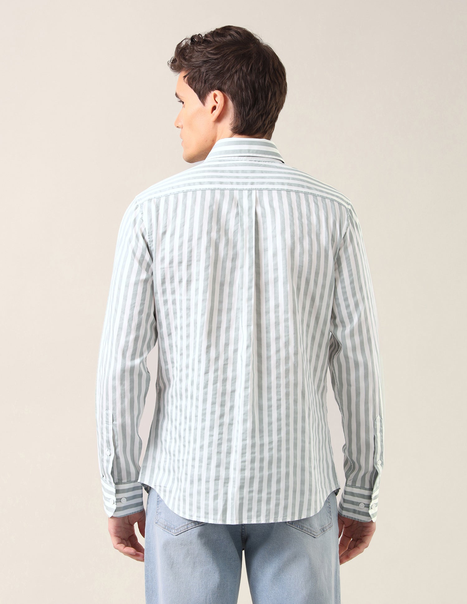 Vertical Striped Satin Shirt Light Green - U.S. Polo Assn. India | Large