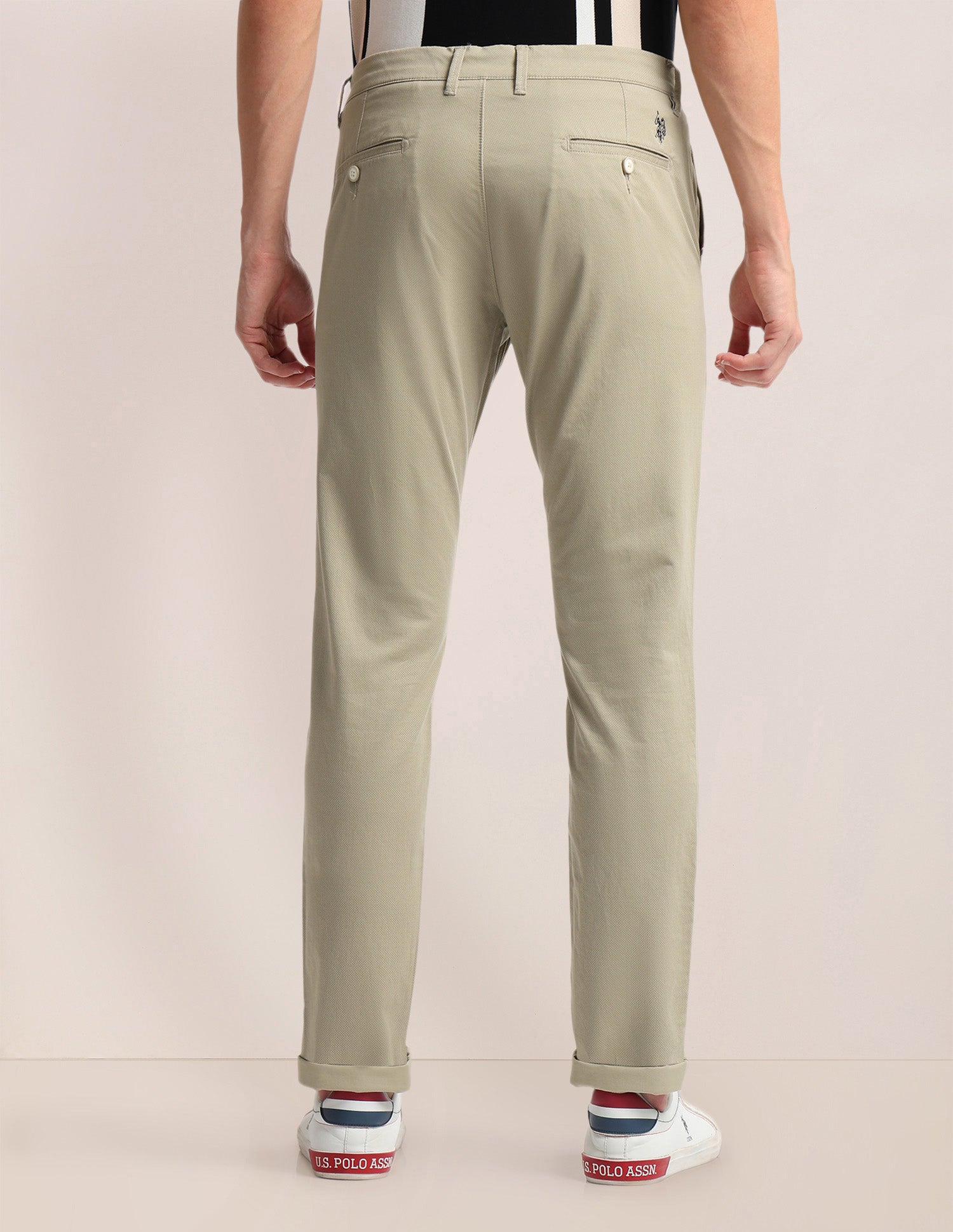 Printed Slim Straight Fit Satin Chinos Stone - U.S. Polo Assn. India | Large