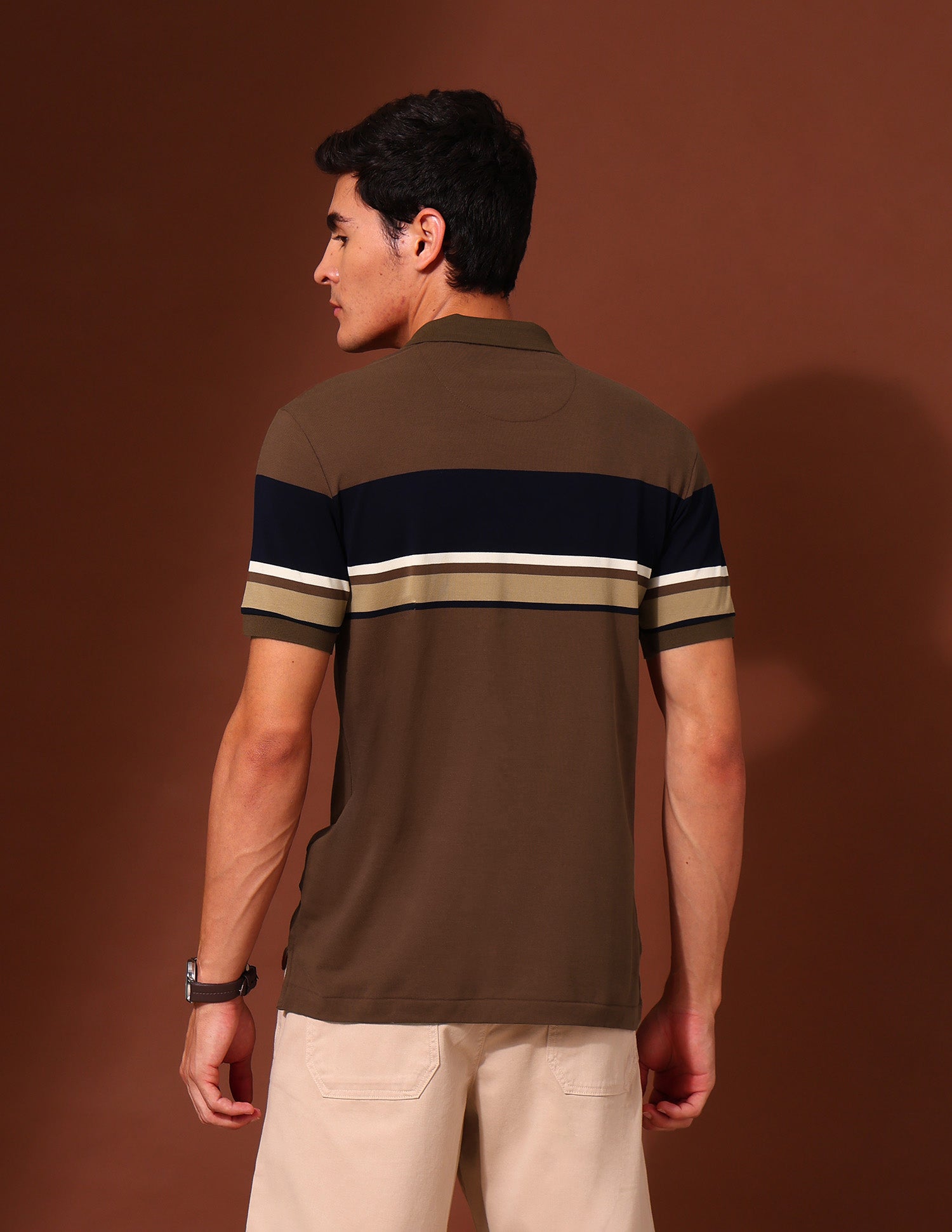 Horizontal Striped Slim Fit Varsity Polo Shirt Dark Brown - U.S. Polo Assn. India | Large