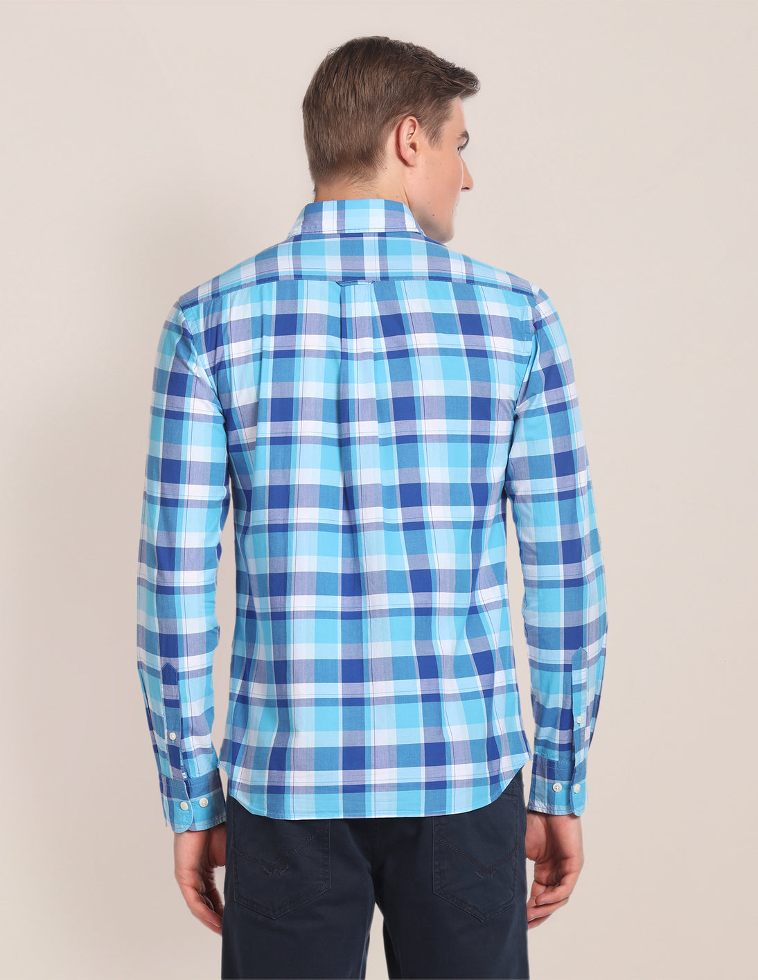 Spread Collar Checked Shirt Blue - U.S. Polo Assn. India | Large