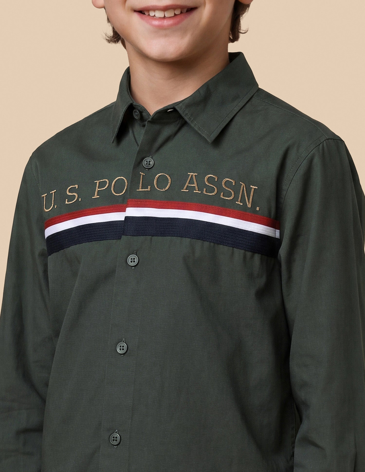 Brand Embroidered Regular Fit Shirt Olive - U.S. Polo Assn. India | Large