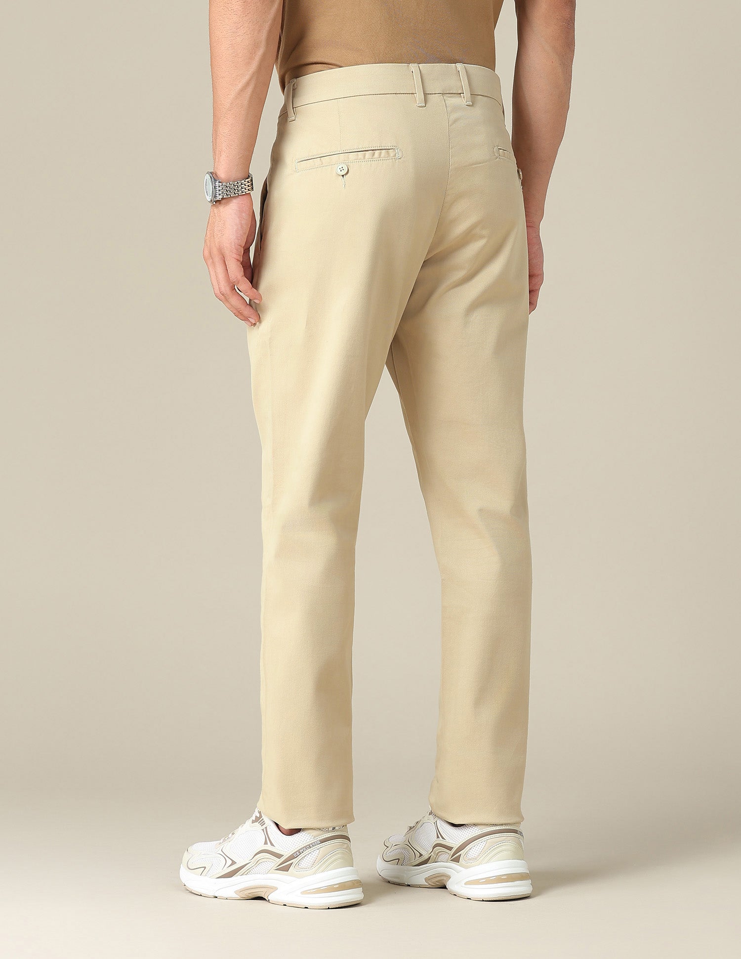 Denver Slim Fit Dobby Trousers Beige - U.S. POLO ASSN. | Large