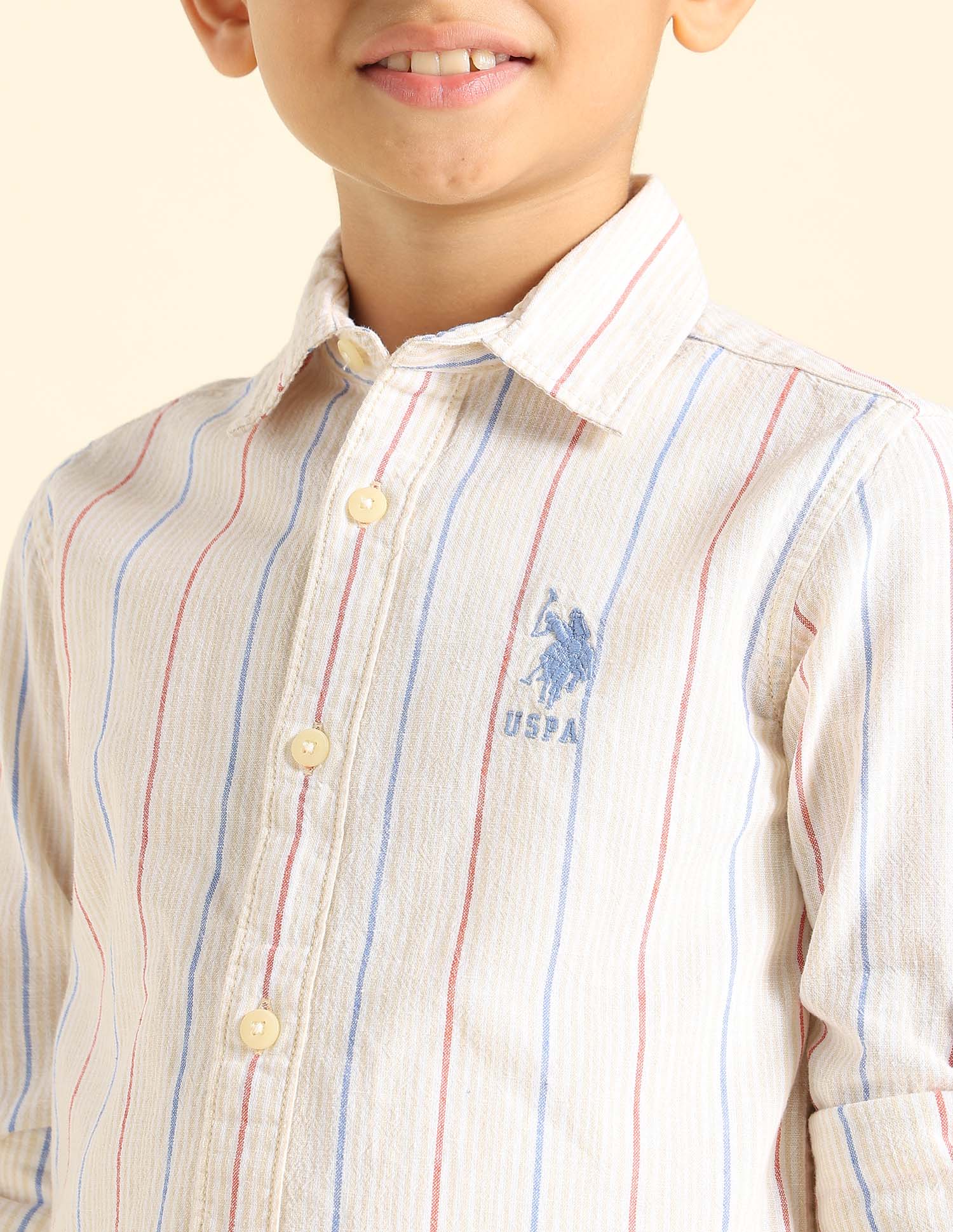 Boys Vertical Striped Regular Fit Shirt Red - U.S. POLO ASSN. | Large