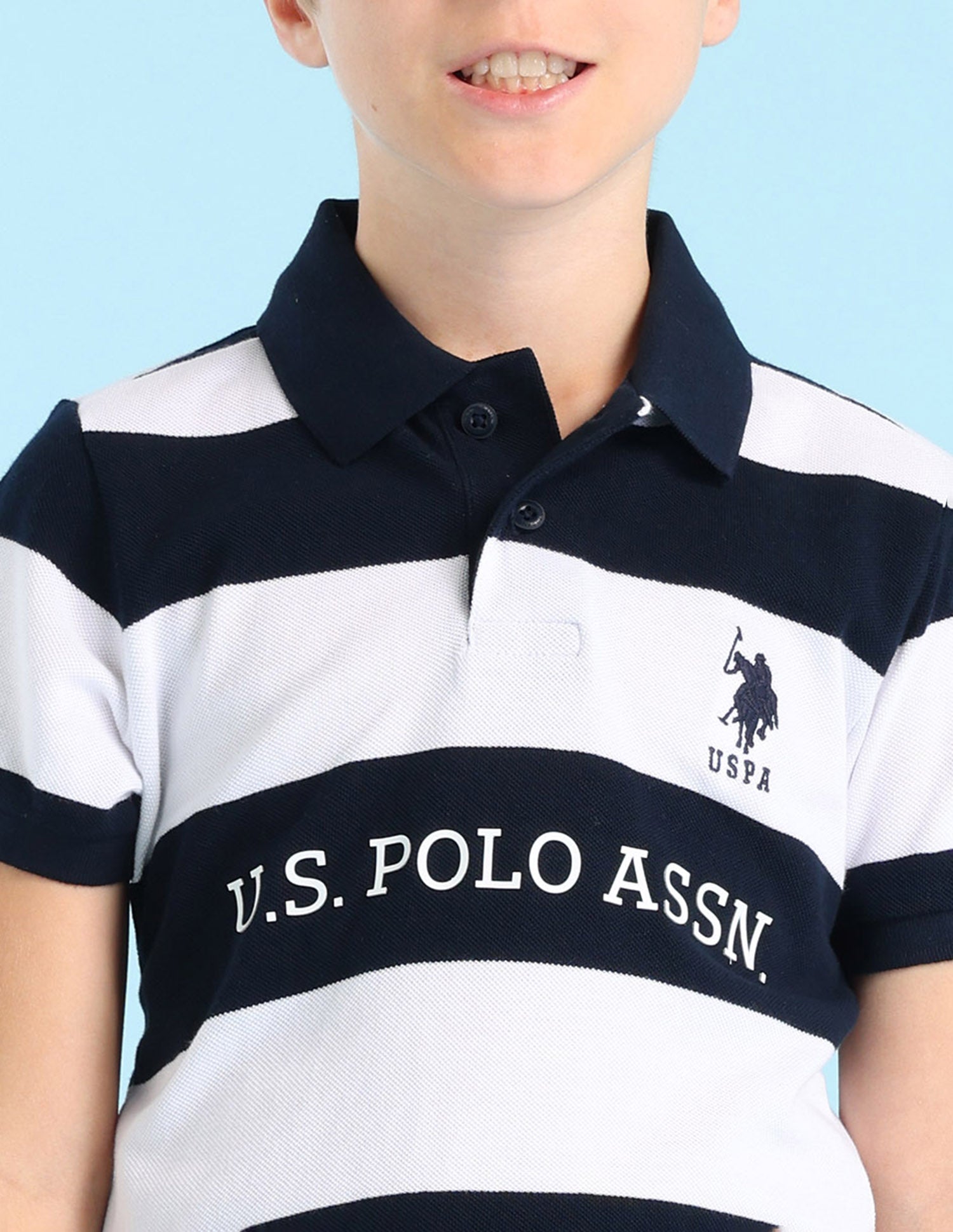 Boys Horizontal Striped Regular Fit Polo Shirt Navy - U.S. POLO ASSN. | Large