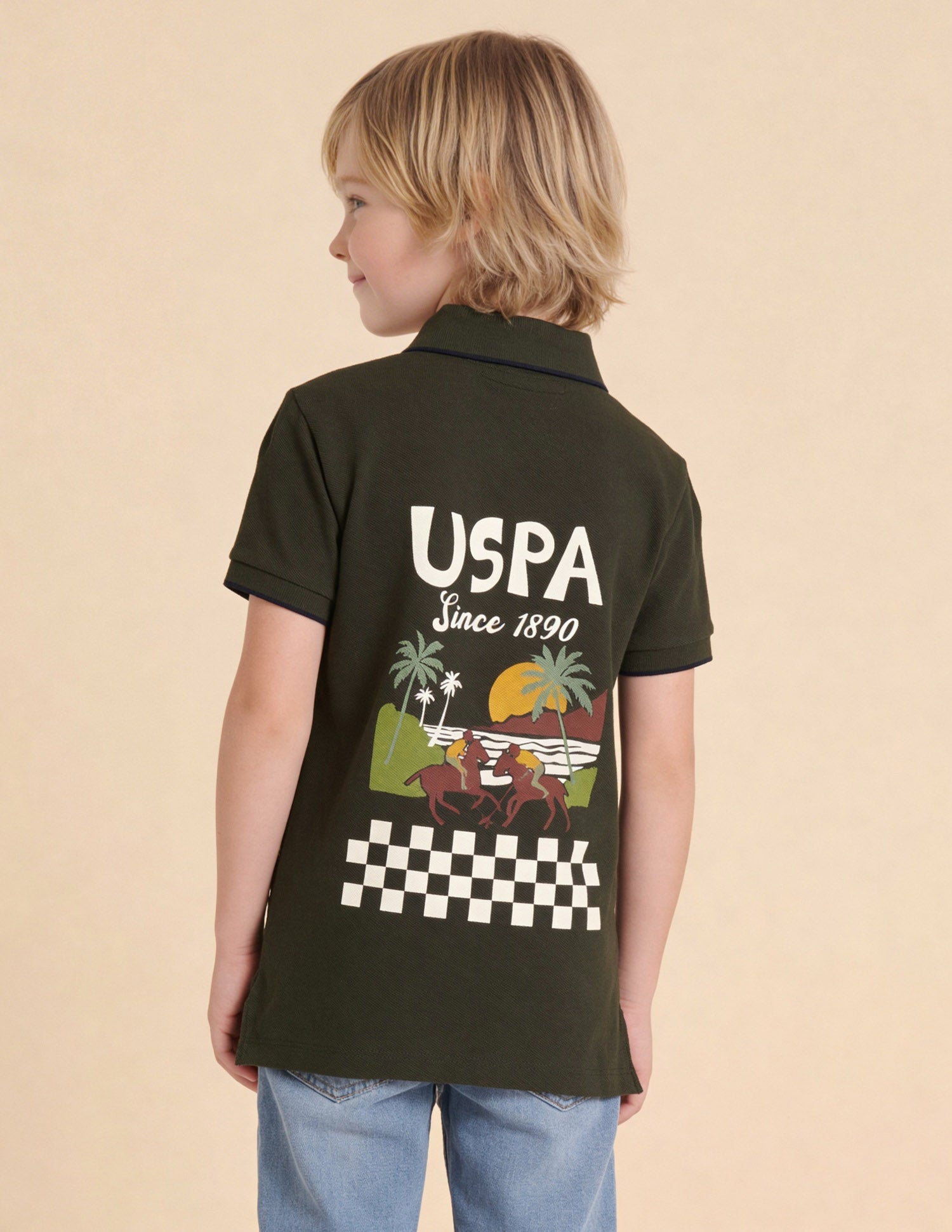 Graphic Brand Printed Regular Fit Polo Shirt Dark Green - U.S. Polo Assn. India | Large