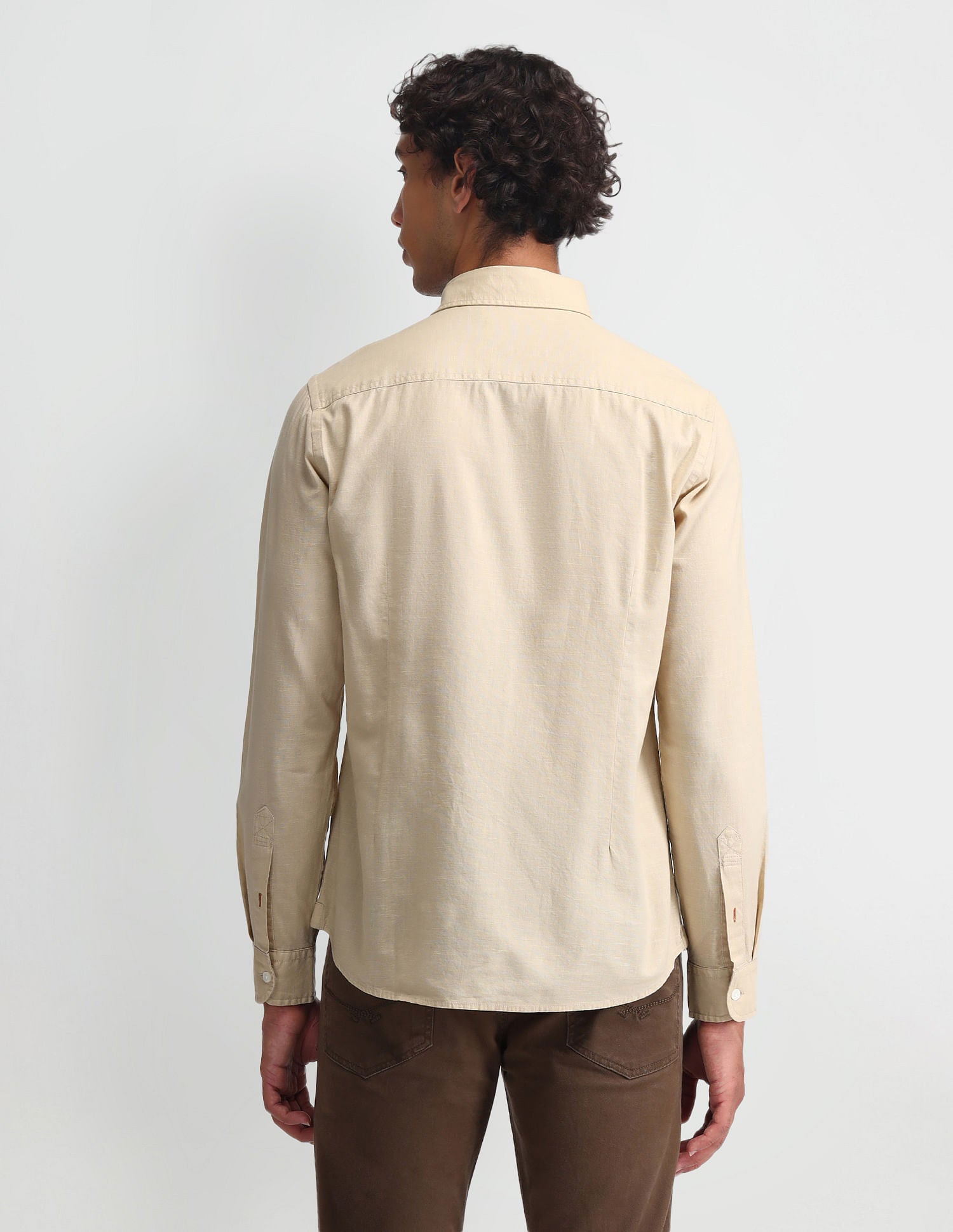 Slim Fit Solid Twill Shirt Khaki - U.S. Polo Assn. India | Large