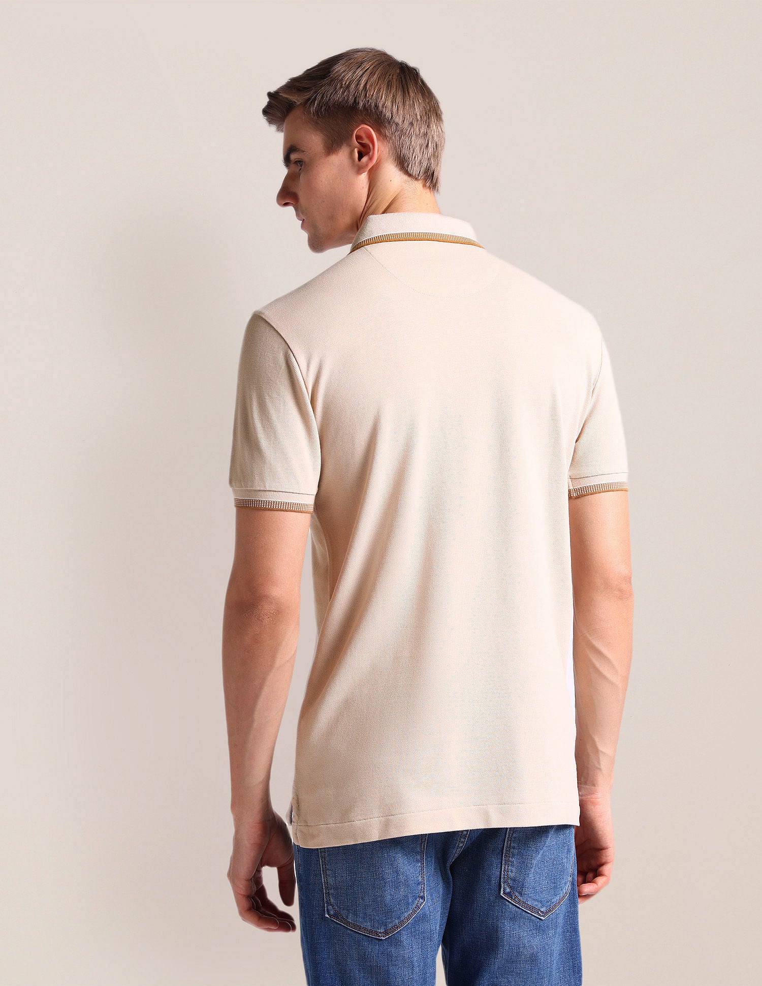 Solid Slim Fit Polo Shirt Beige - U.S. Polo Assn. India | Large